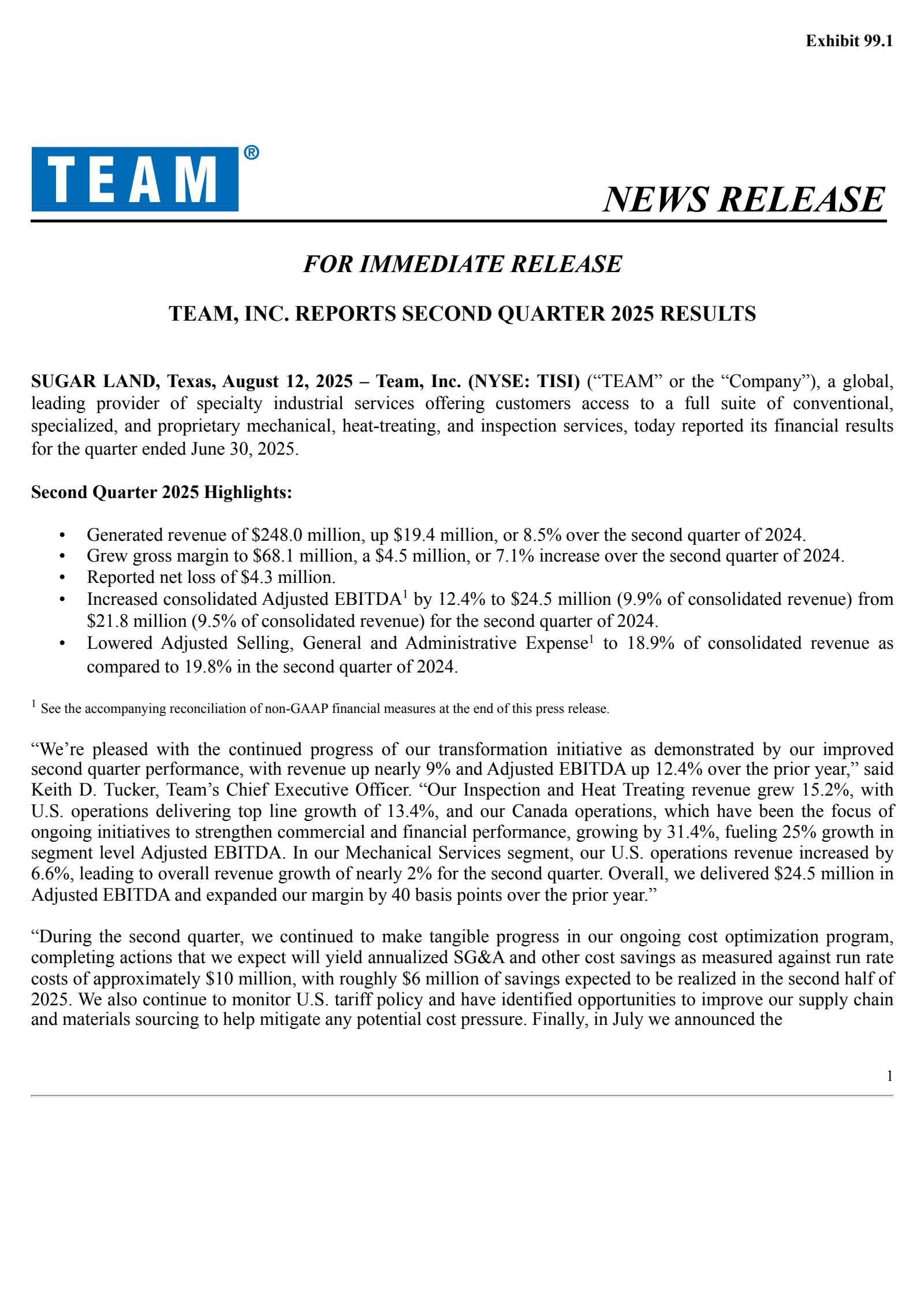 Team's Q2 2025 Press Release
