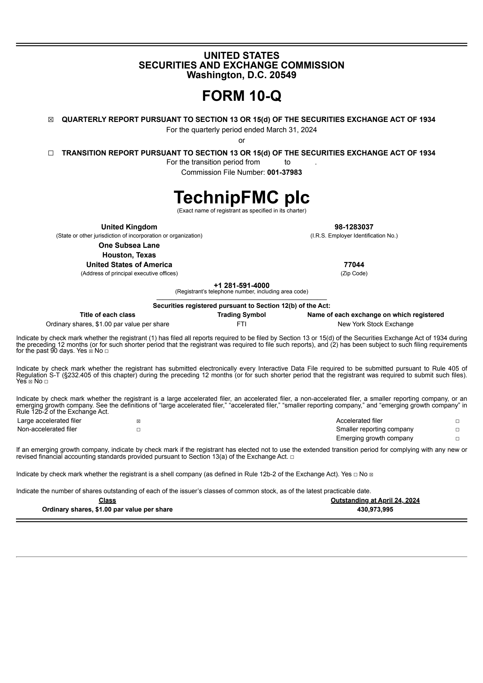 TechnipFMC's Q1 2024 Quarterly report