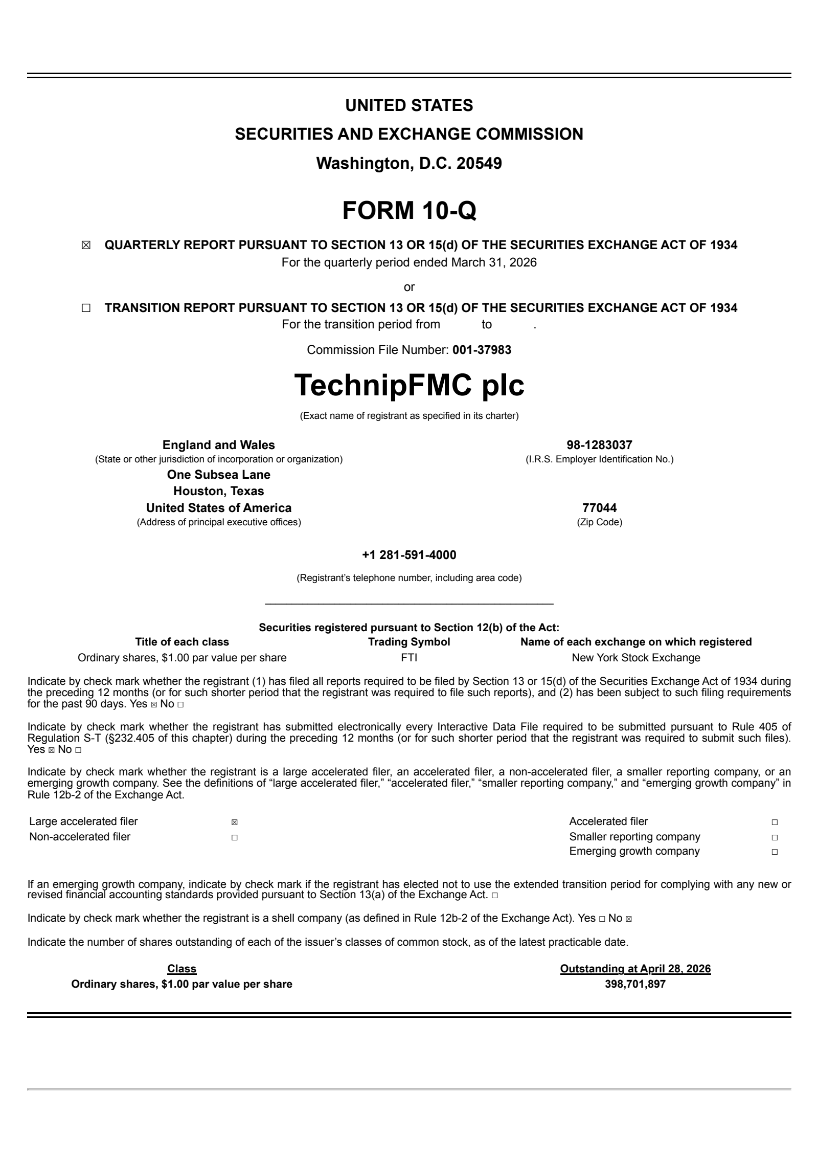 TechnipFMC's Q1 2026 Quarterly report