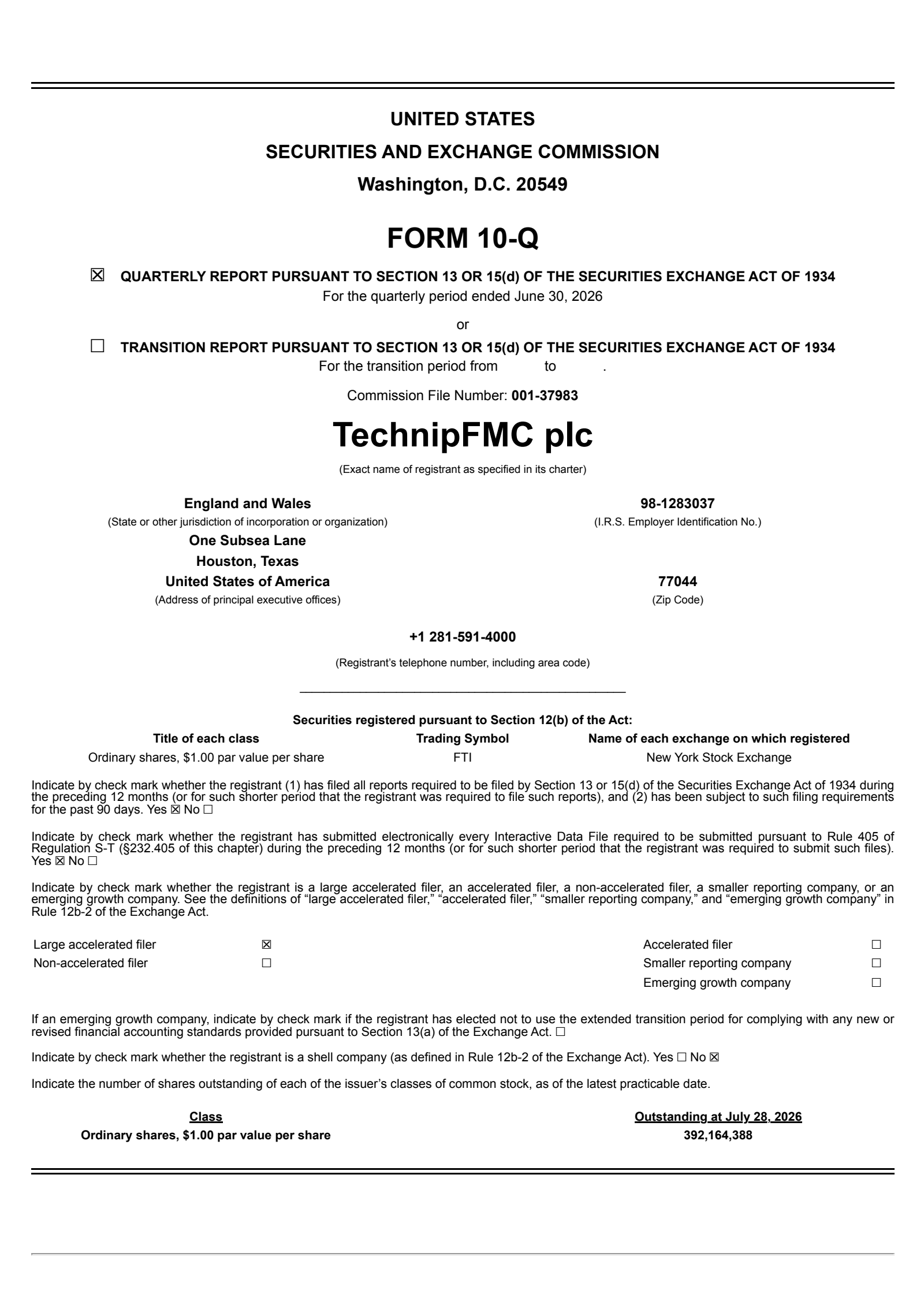 TechnipFMC's Q2 2026 Quarterly report