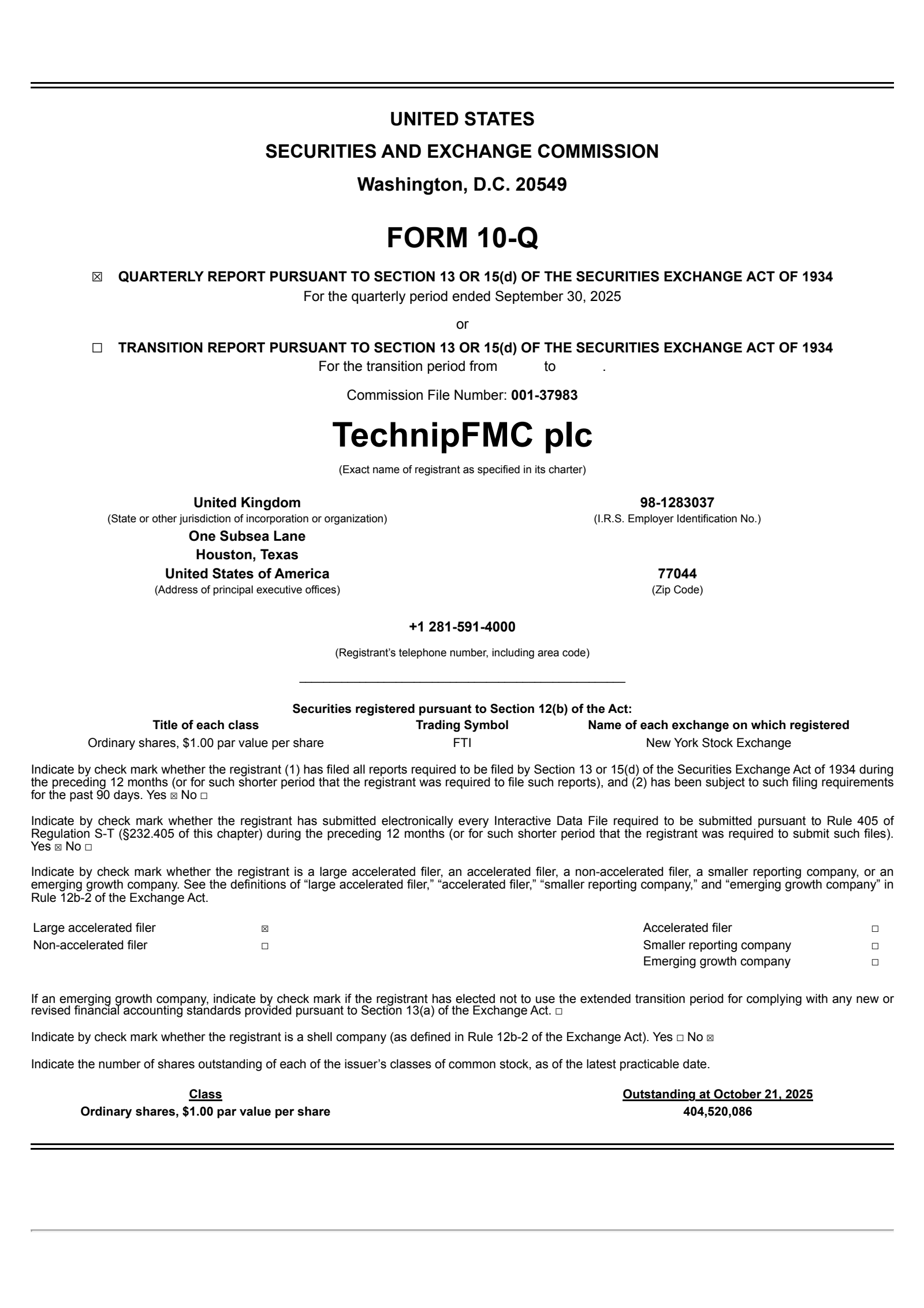 TechnipFMC's Q3 2025 Quarterly Report