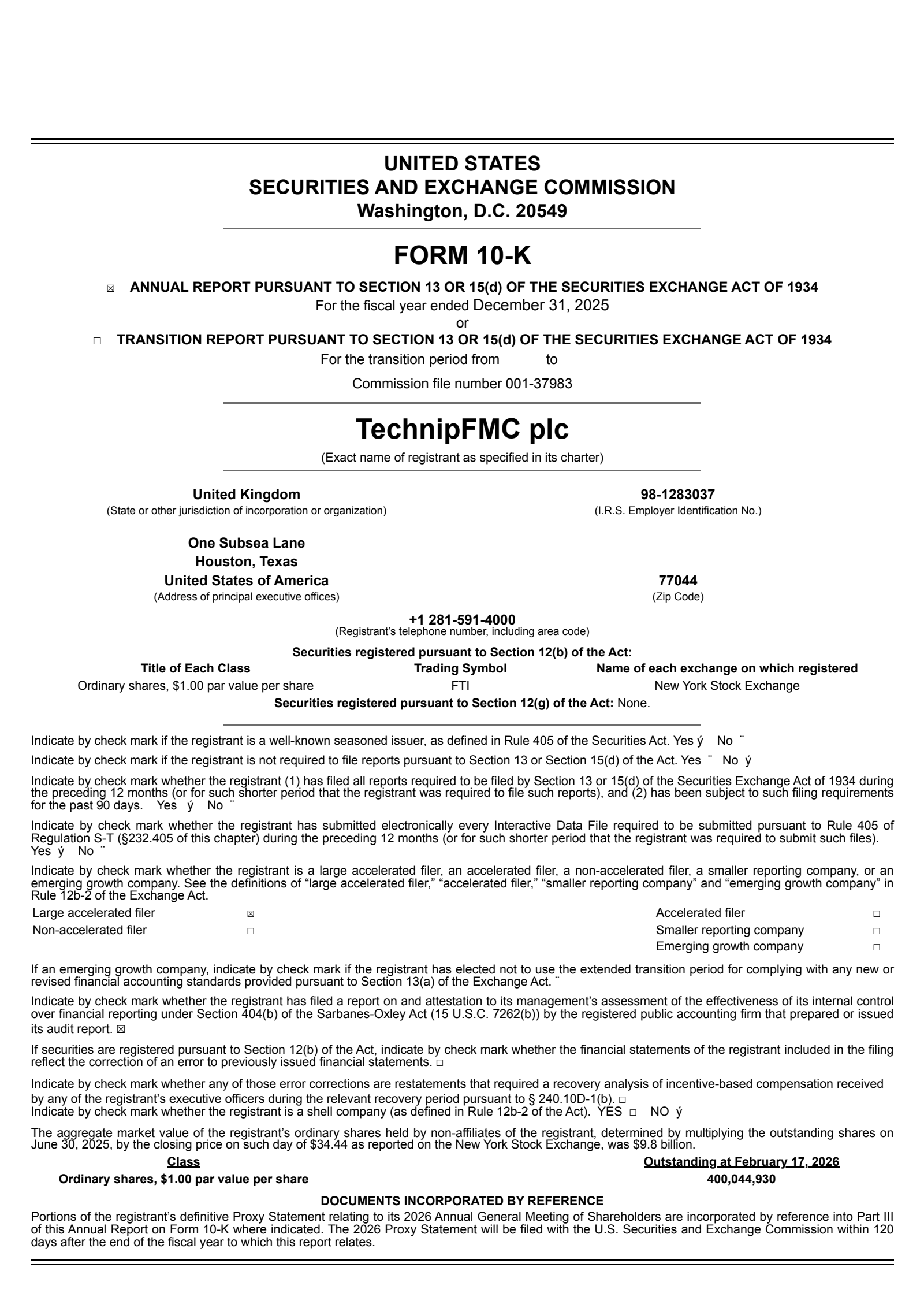 TechnipFMC's Q4 2025 Annual report