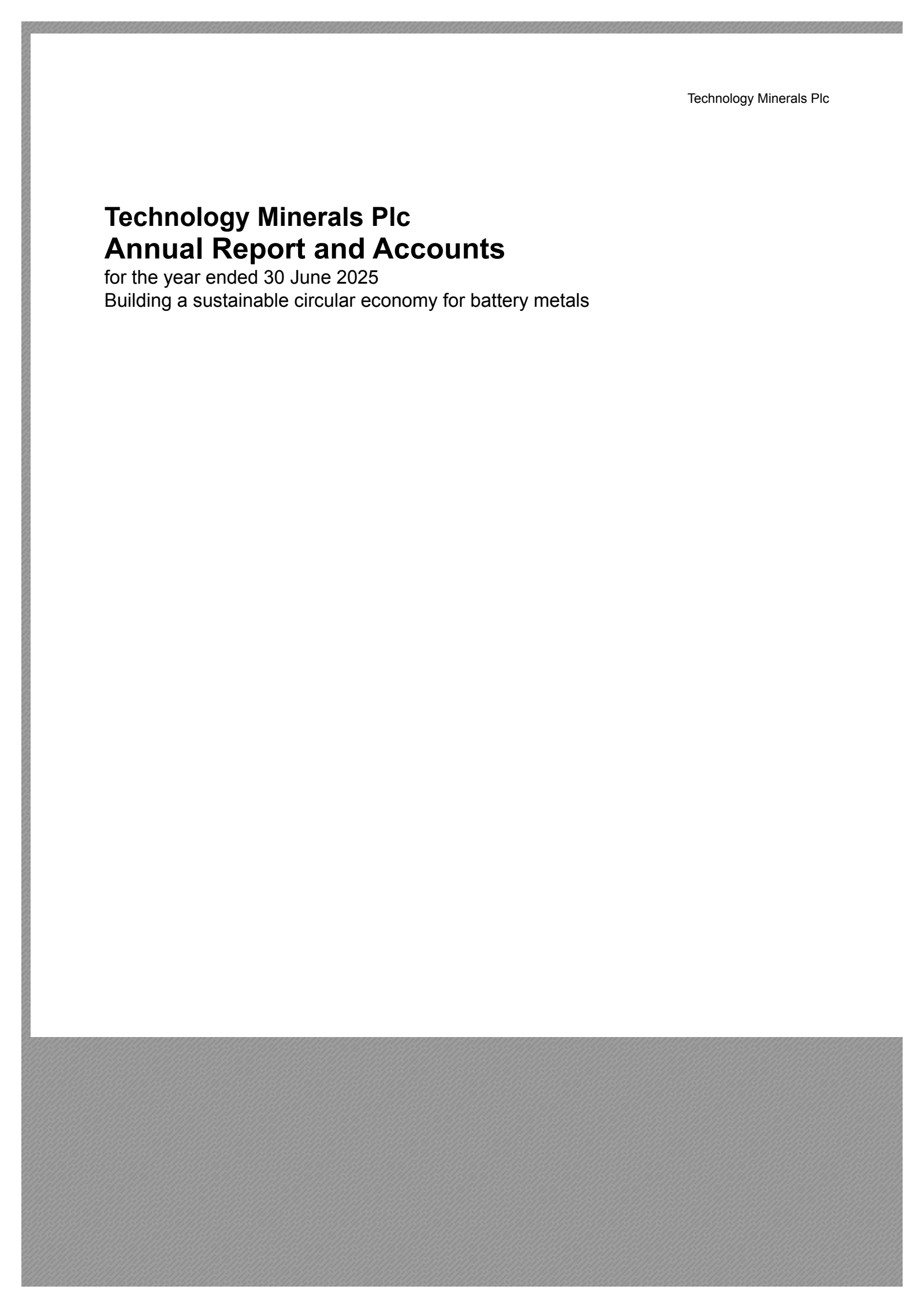 Technology Minerals' H2 2025 Annual report