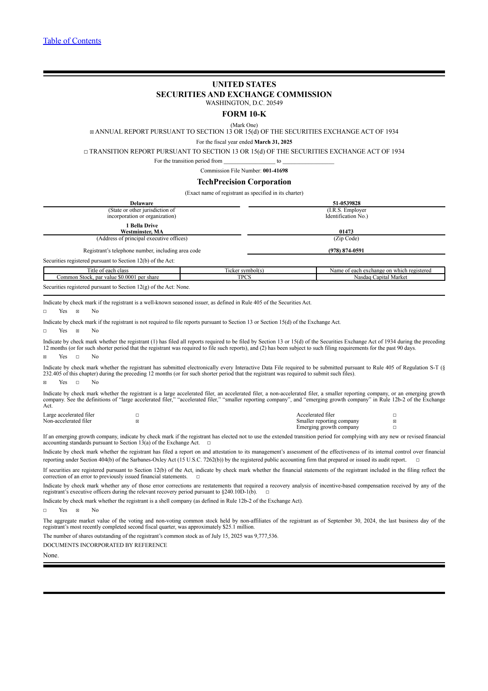 Techprecision's Q4 2025 Annual report