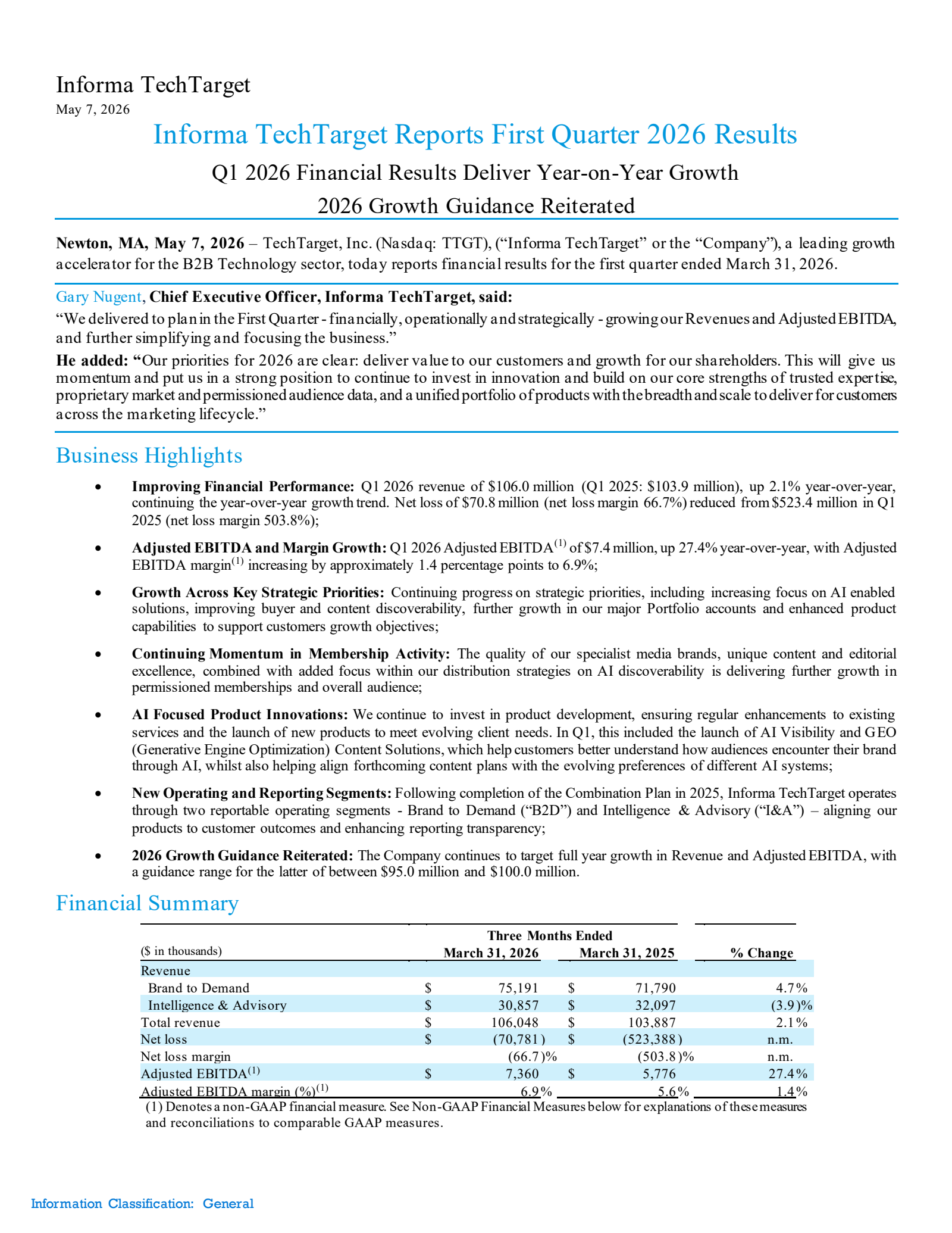 TechTarget's Q1 2026 Press Release