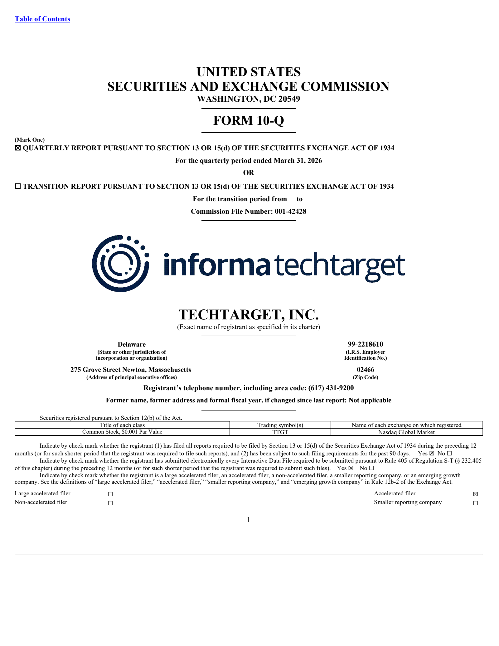 TechTarget's Q1 2026 Quarterly report