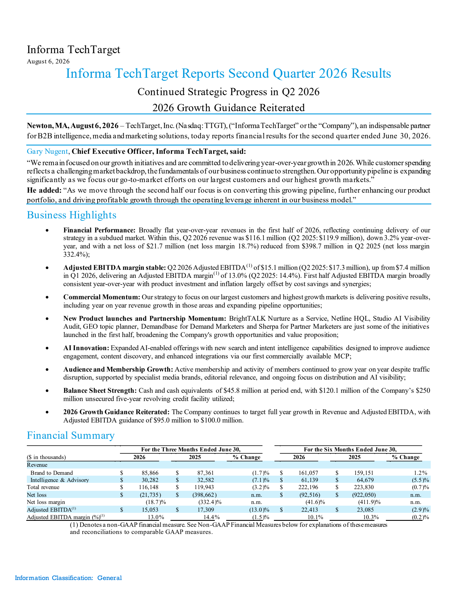 TechTarget's Q2 2026 Press Release