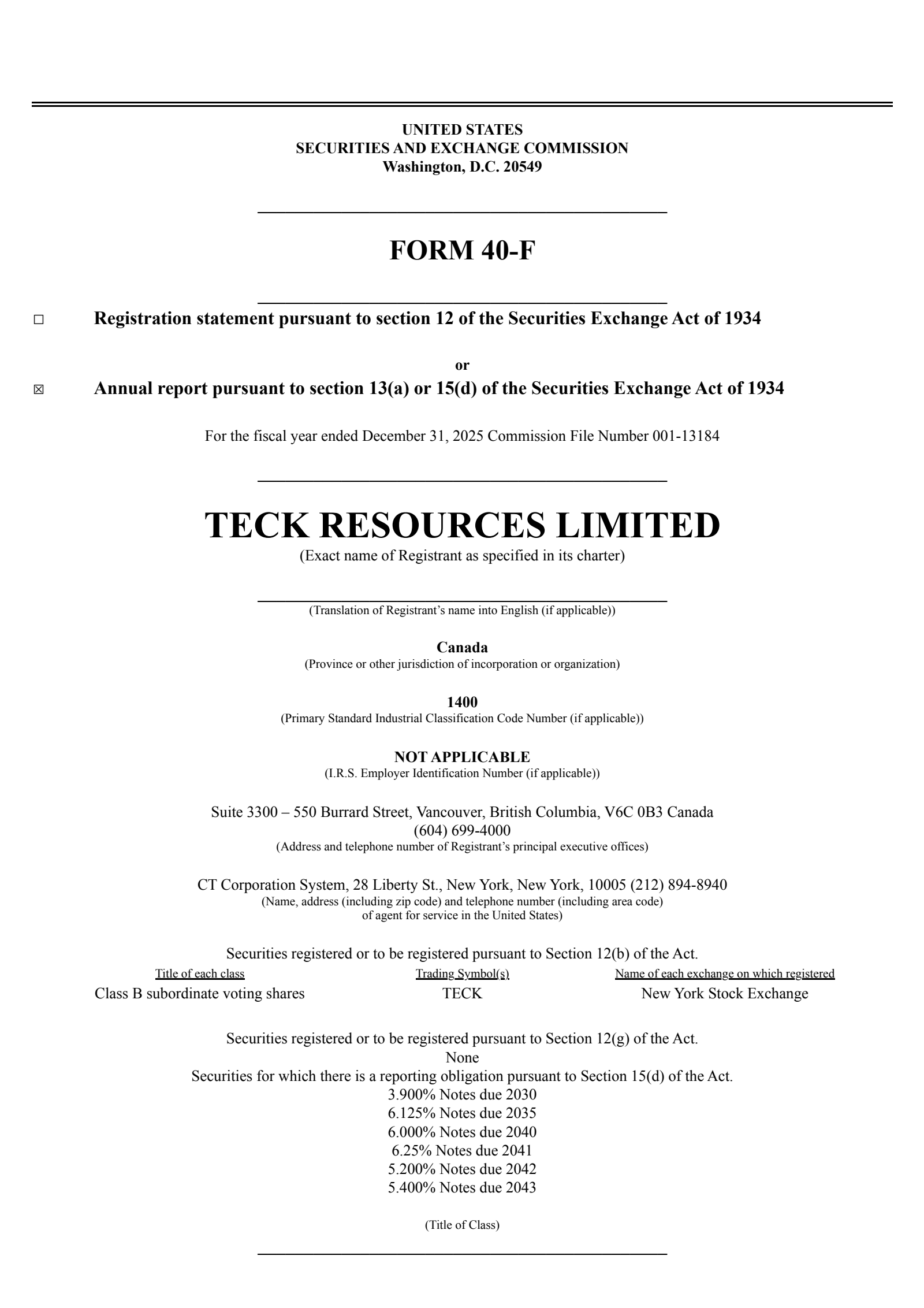 Teck Resources' Q4 2025 Annual report