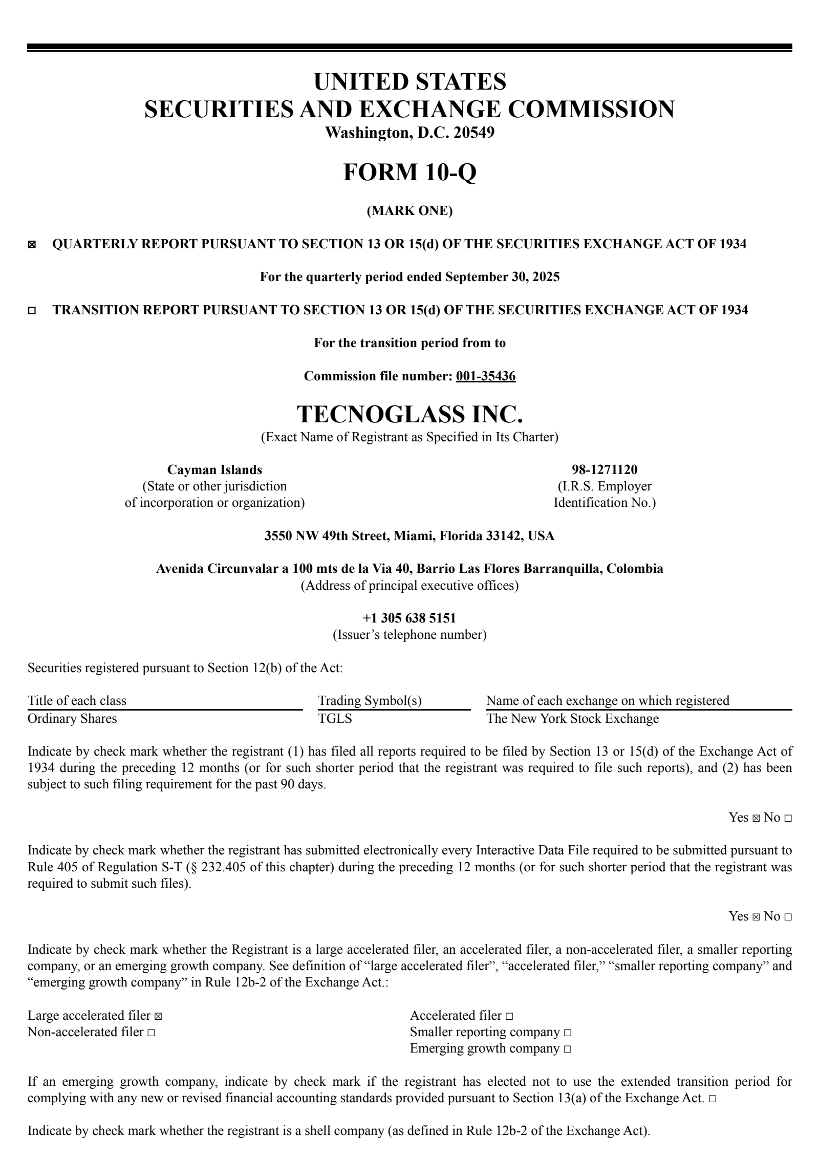 Tecnoglass' Q3 2025 Quarterly Report