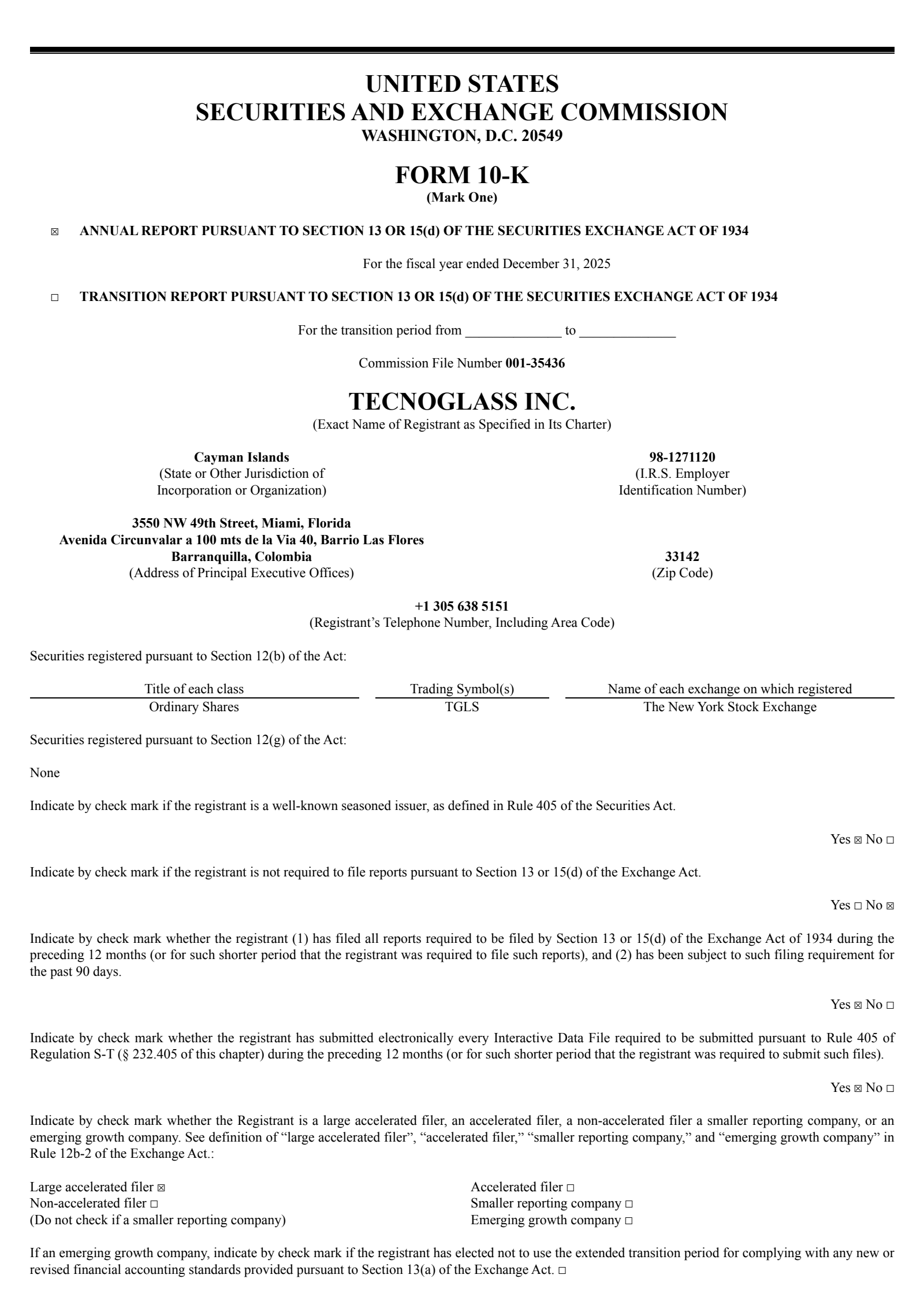 Tecnoglass' Q4 2025 Annual report
