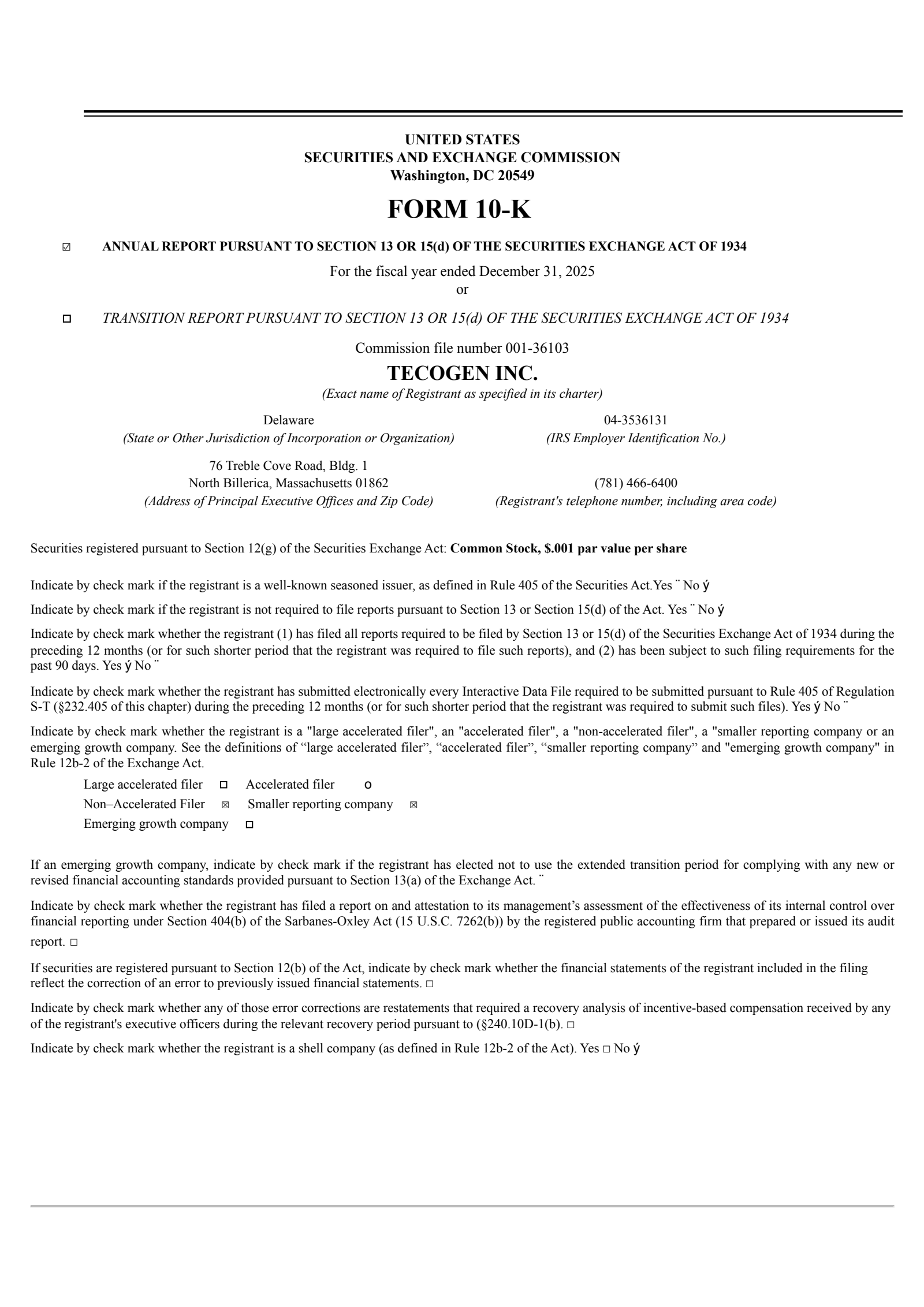 Tecogen's Q4 2025 Annual report
