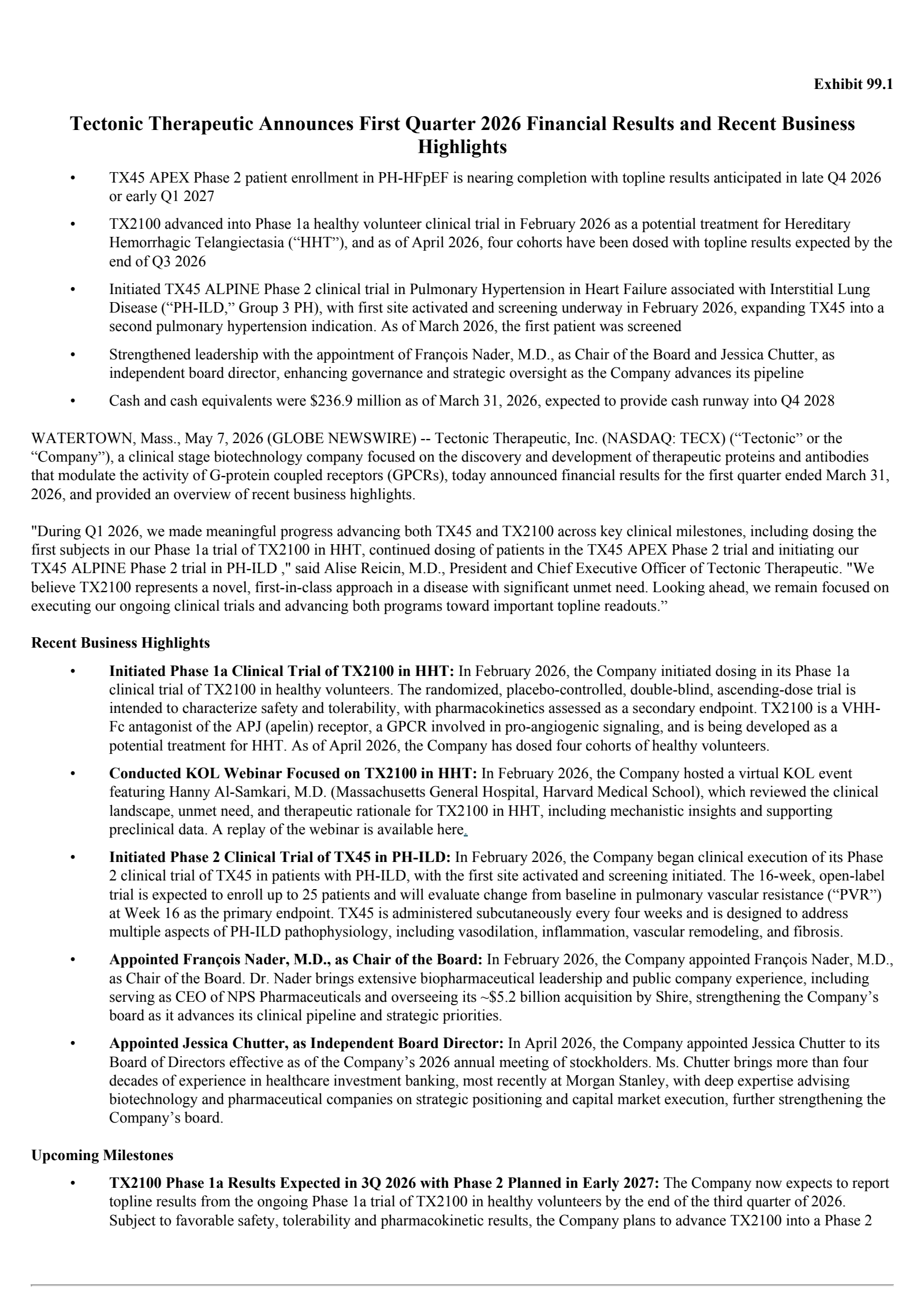 Tectonic Therapeutic's Q1 2026 Press Release