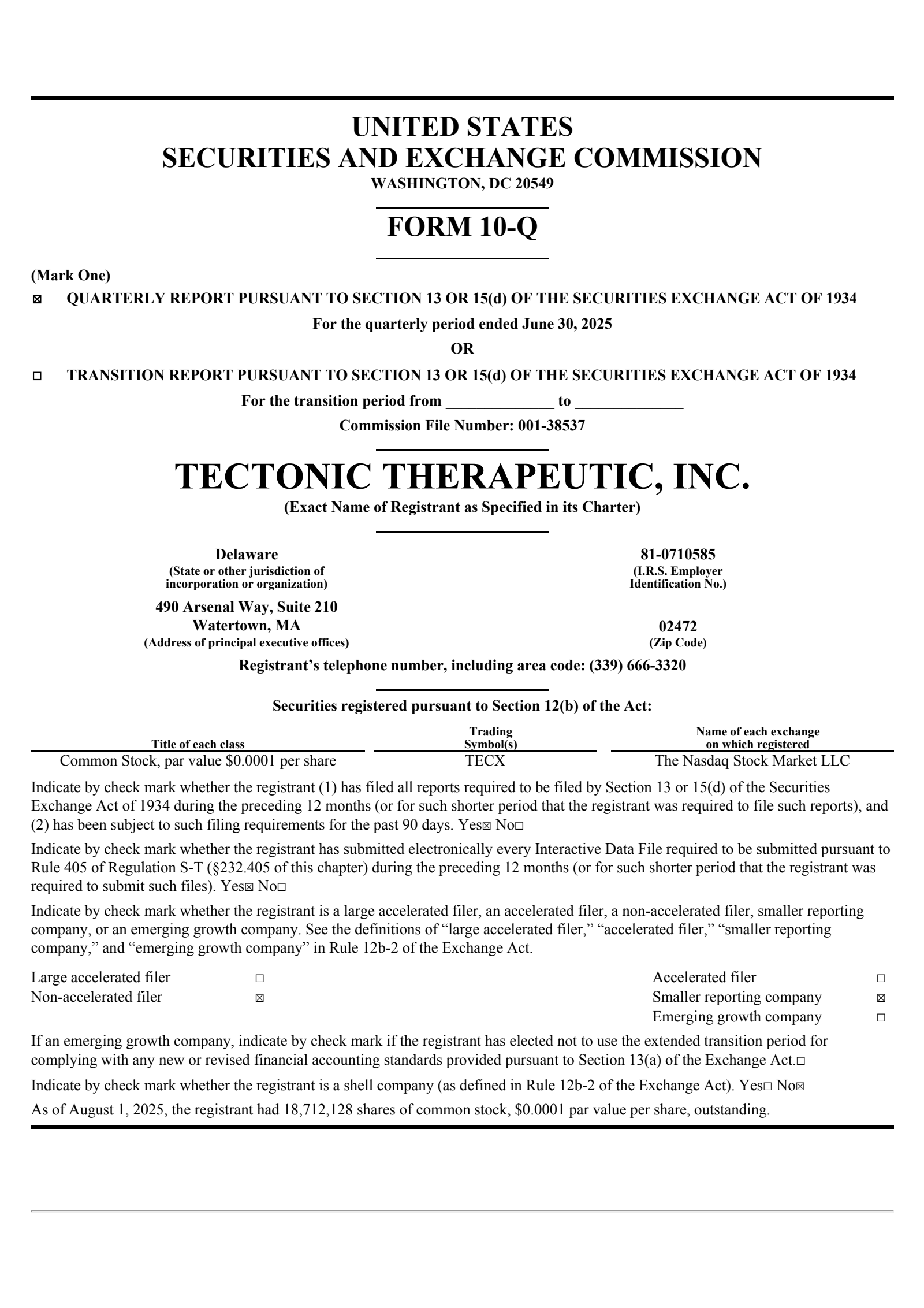 Tectonic Therapeutic's Q2 2025 Quarterly report