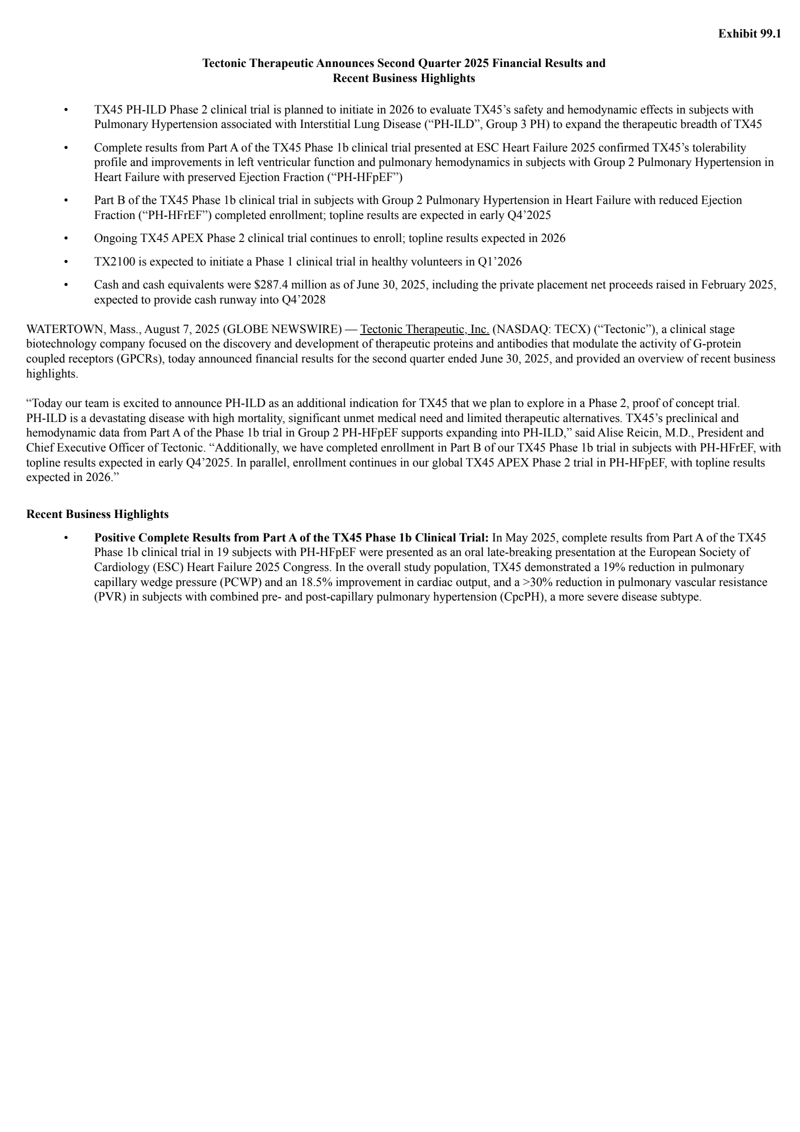 Tectonic Therapeutic's Q2 2025 Press Release