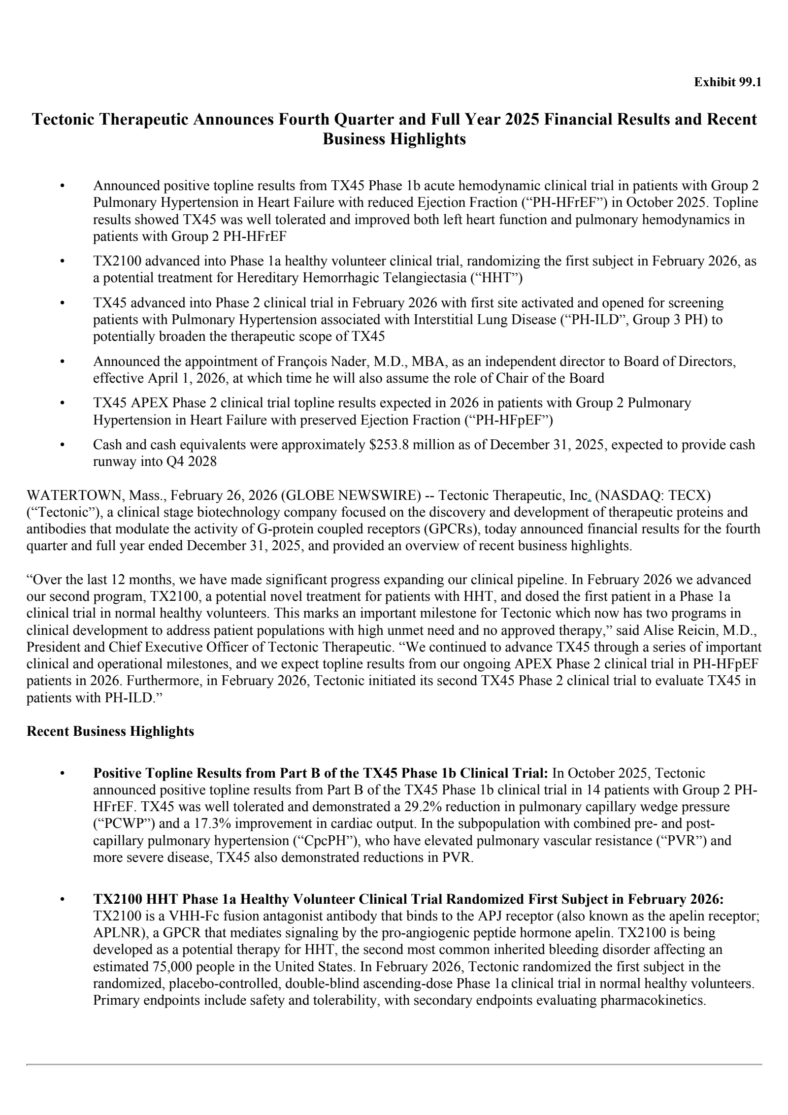 Tectonic Therapeutic's Q4 2025 Press Release