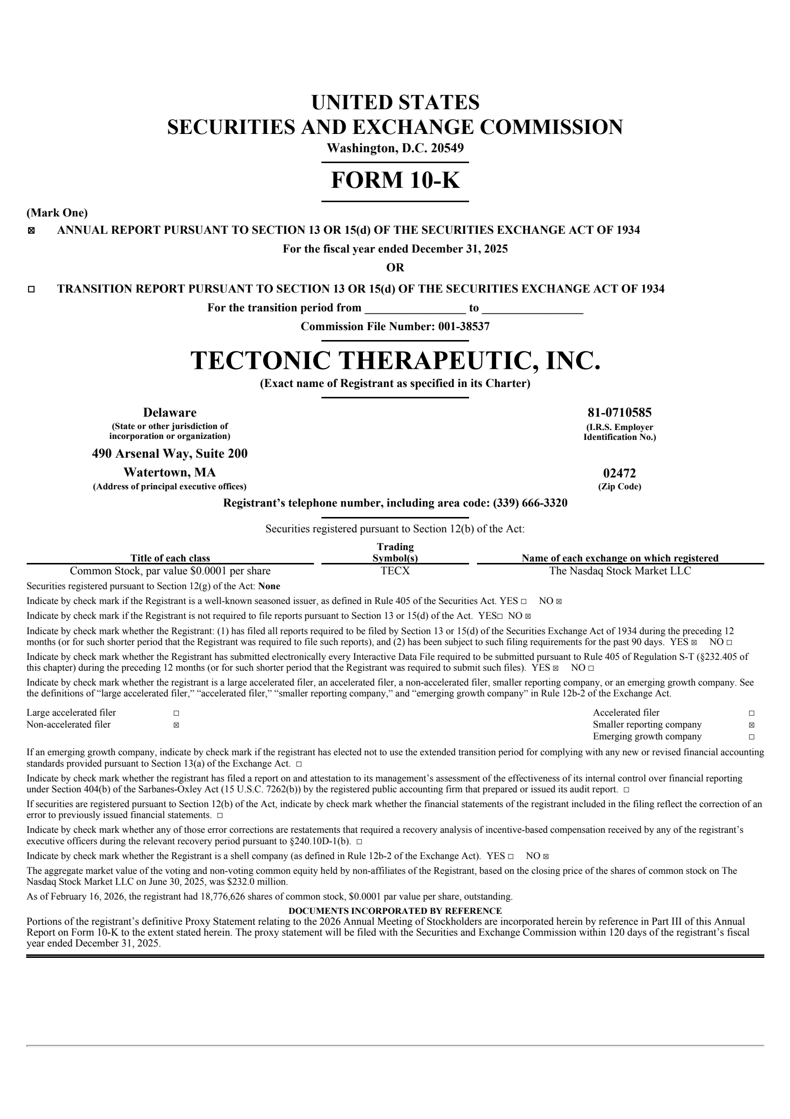 Tectonic Therapeutic's Q4 2025 Annual report