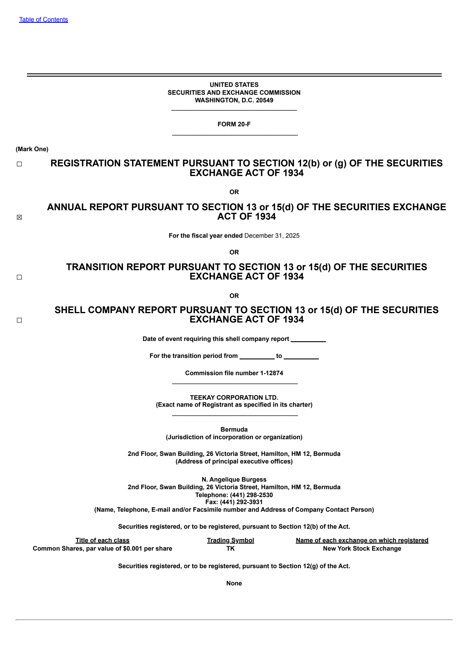 Teekay's Q4 2025 Annual report