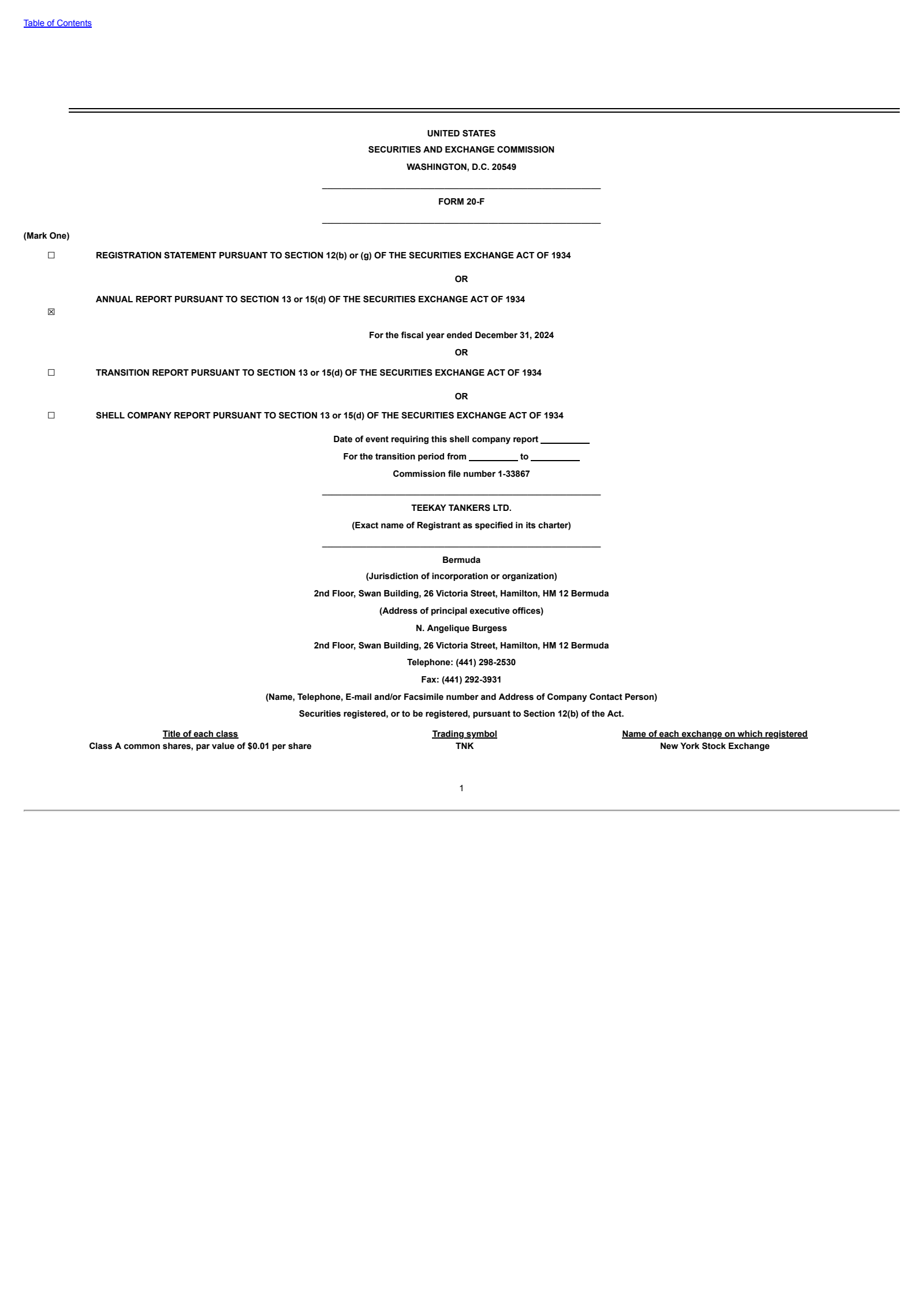 Teekay Tankers' Q4 2024 Annual report
