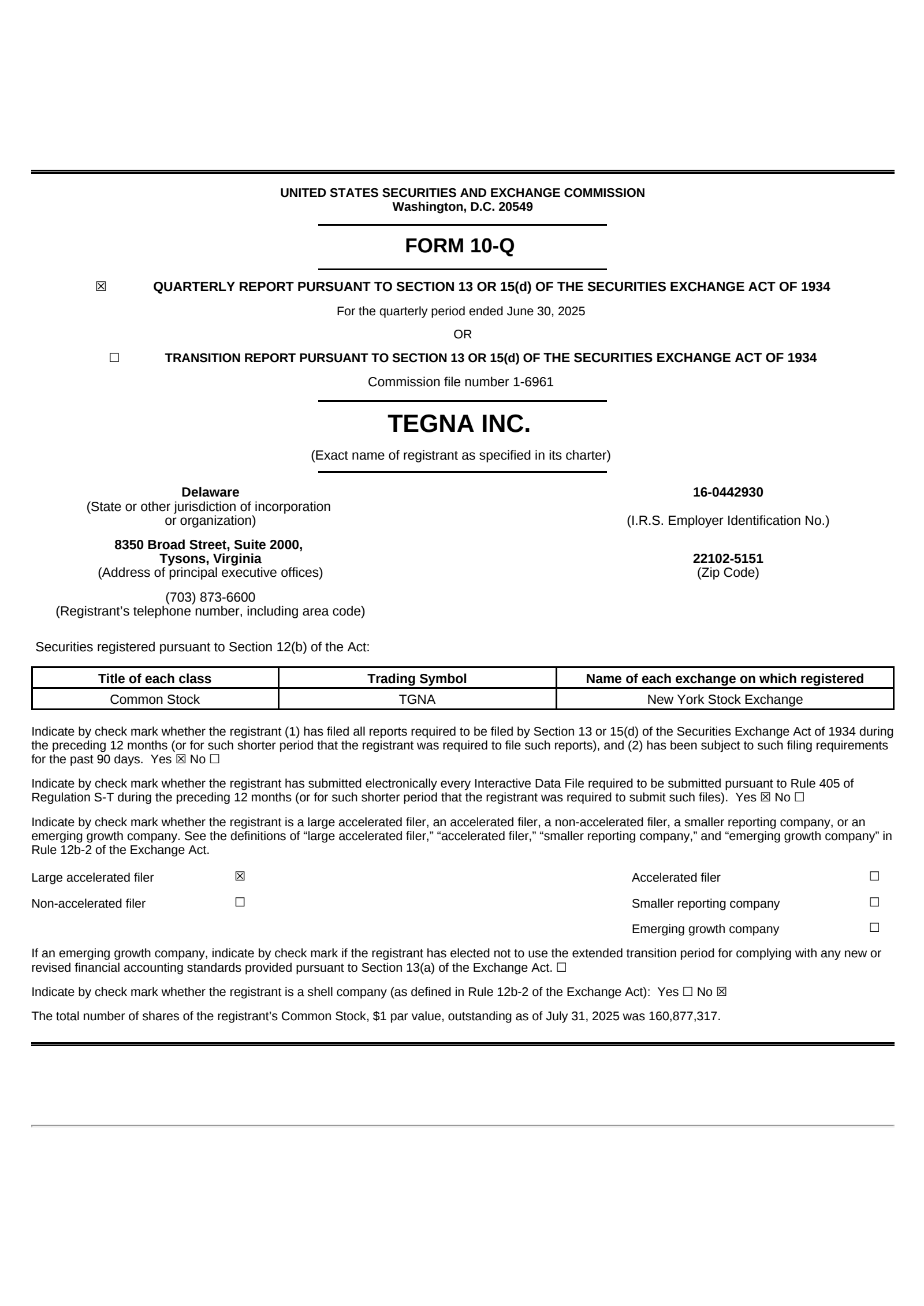 TEGNA's Q2 2025 Quarterly report
