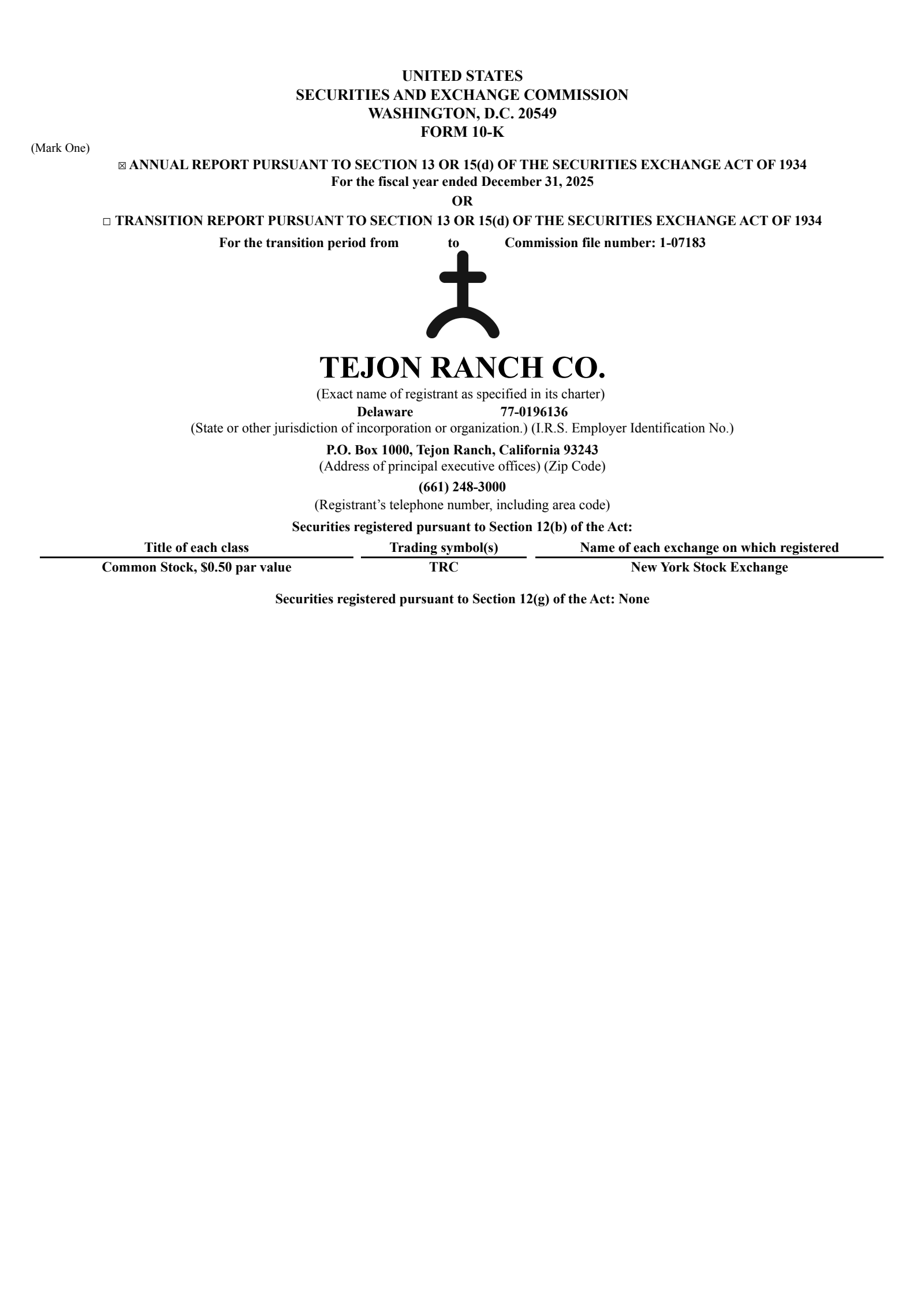 Tejon Ranch's Q4 2025 Annual report