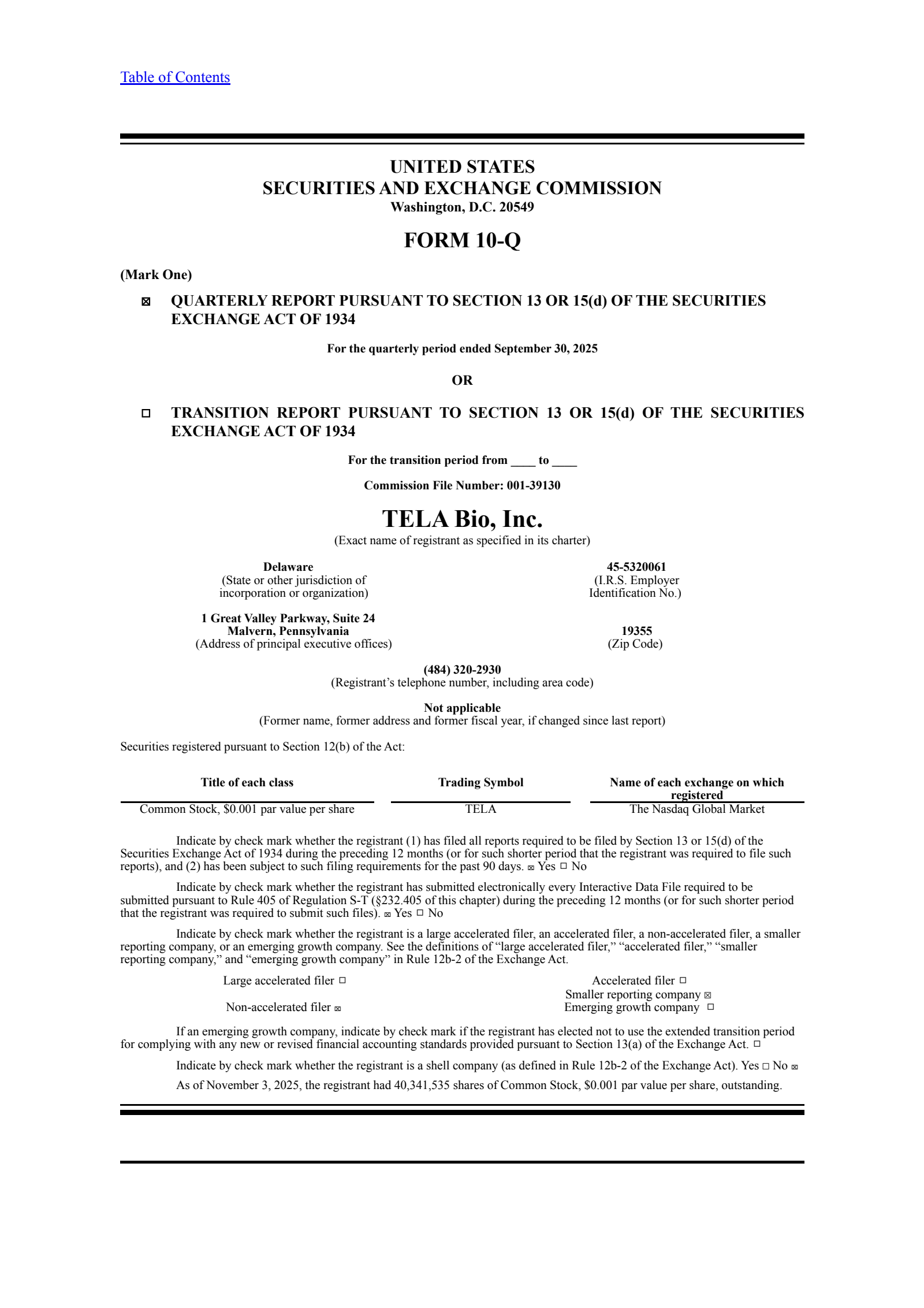 TELA Bio's Q3 2025 Quarterly Report