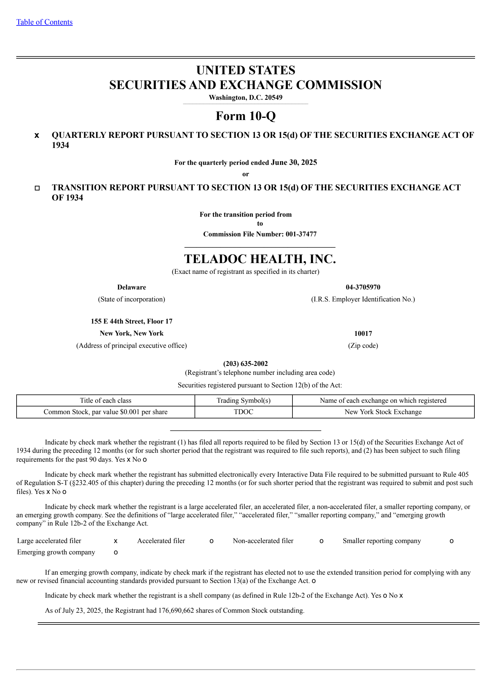 Teladoc Health's Q2 2025 Quarterly report