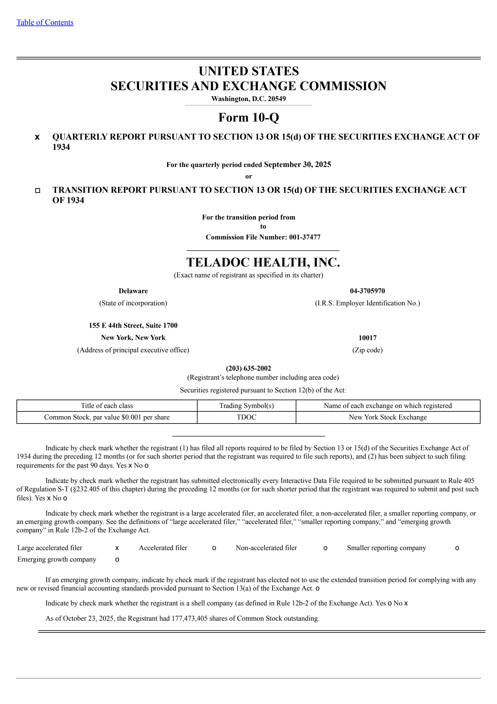 Teladoc Health's Q3 2025 Quarterly Report