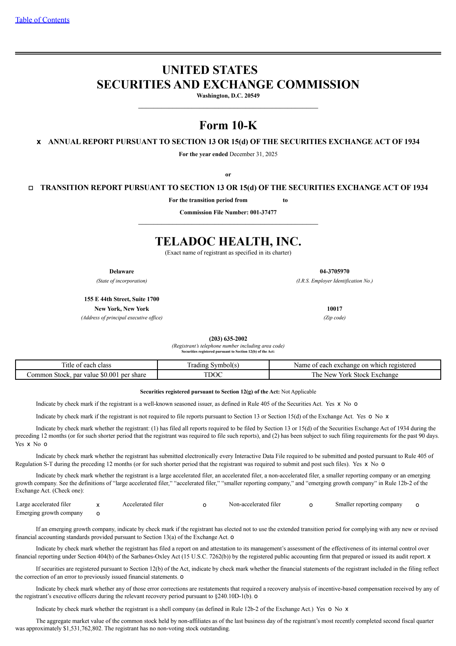 Teladoc Health's Q4 2025 Annual report