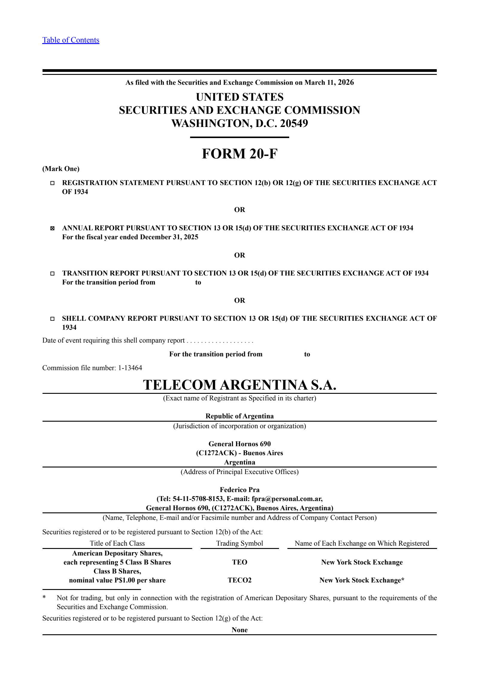 Telecom Argentina Stet - France Telecom's Q4 2025 Annual report