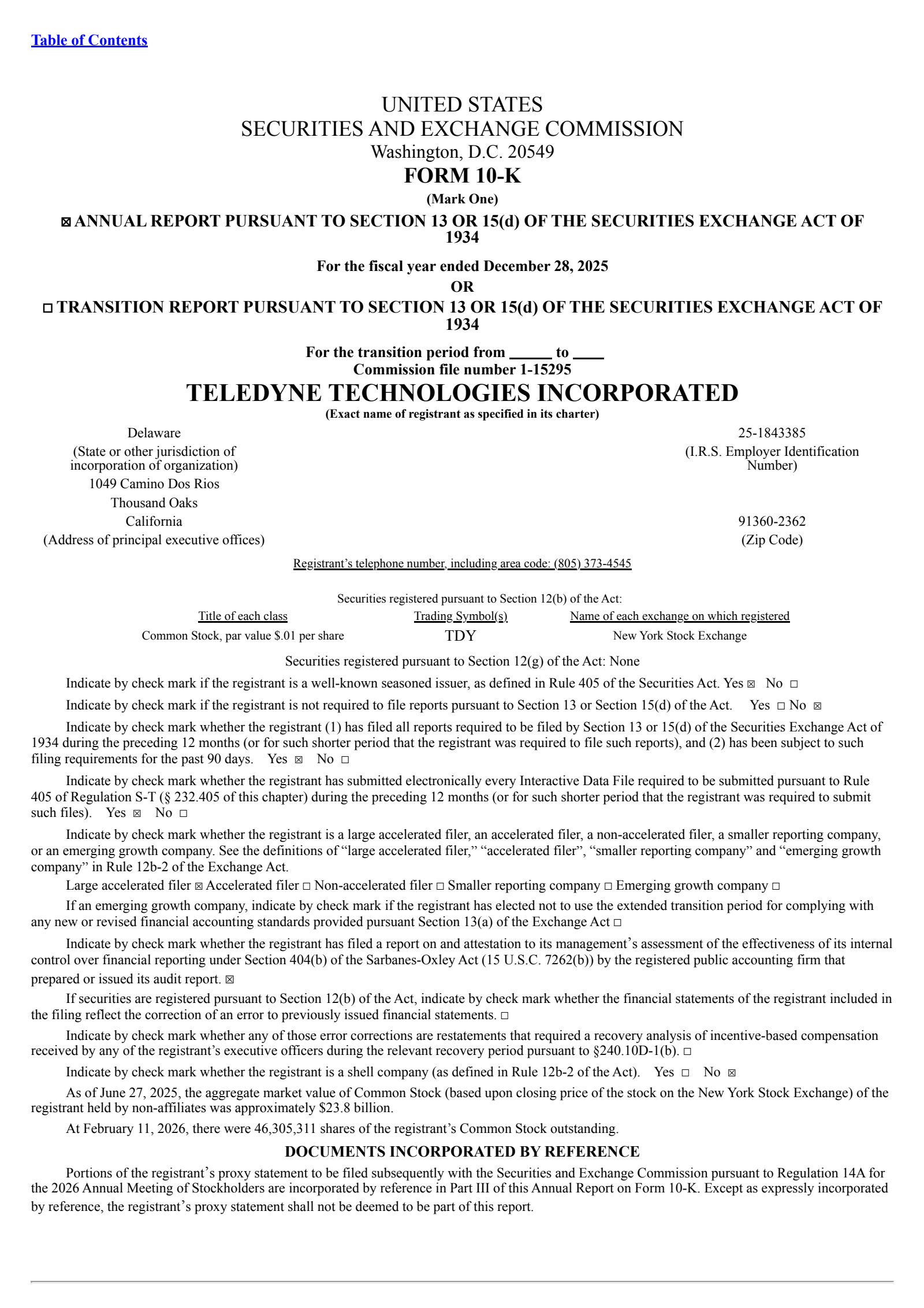 Teledyne Technologies' Q4 2025 Annual report