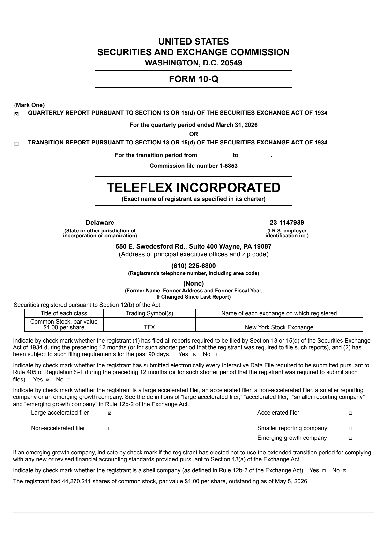 Teleflex's Q1 2026 Quarterly report
