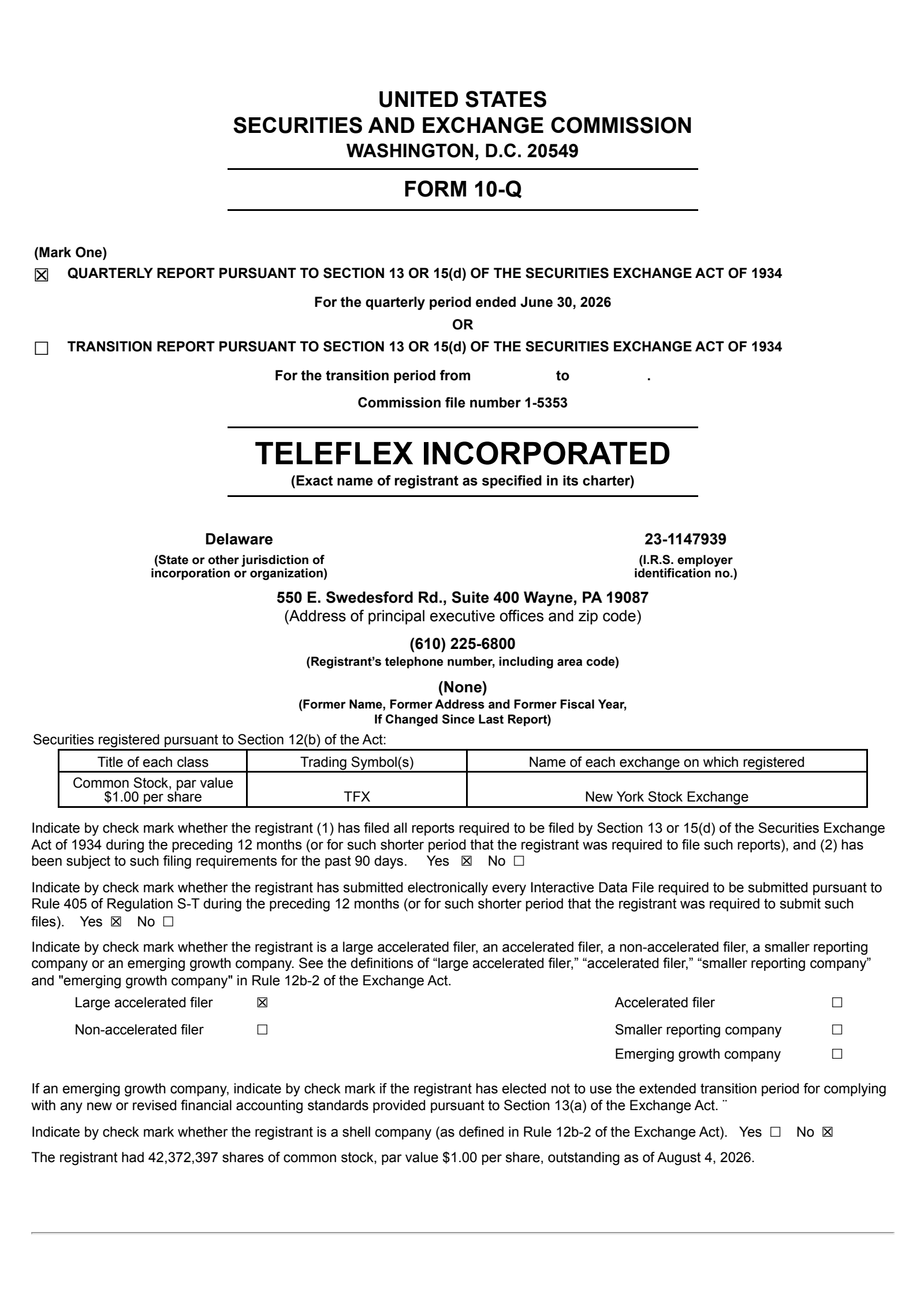 Teleflex's Q2 2026 Quarterly report