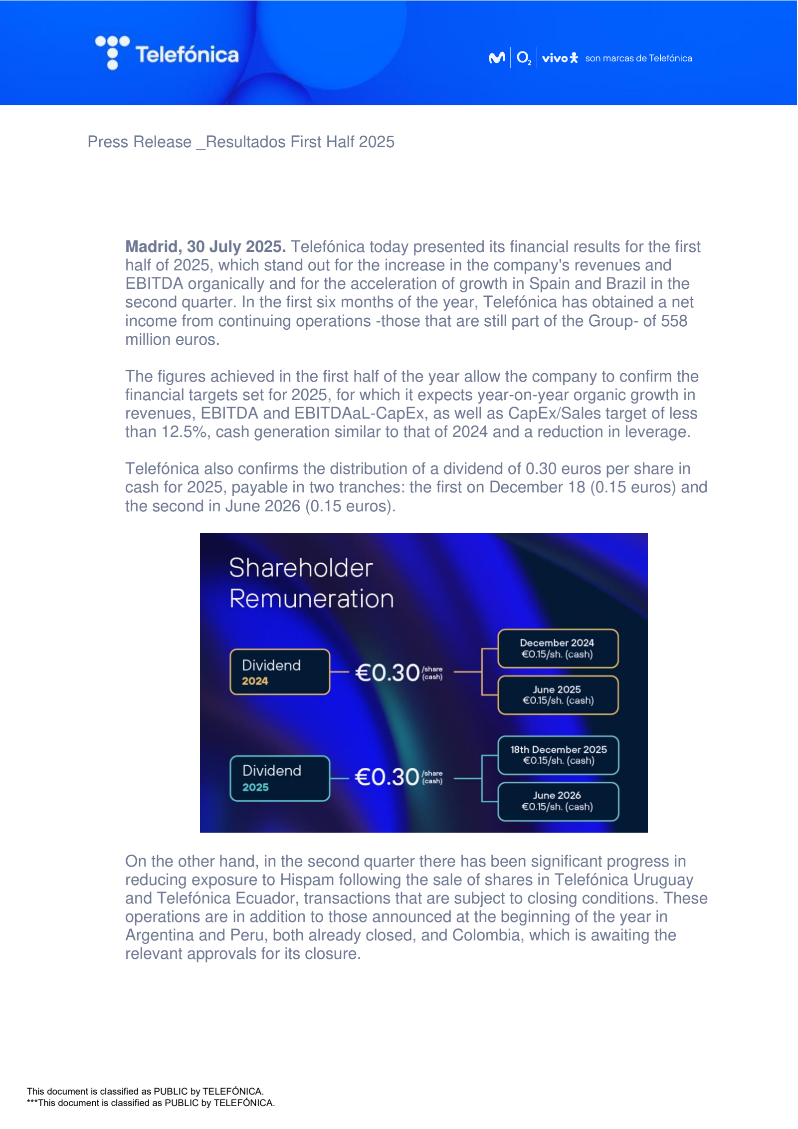 Telefonica's Q2 2025 Press Release