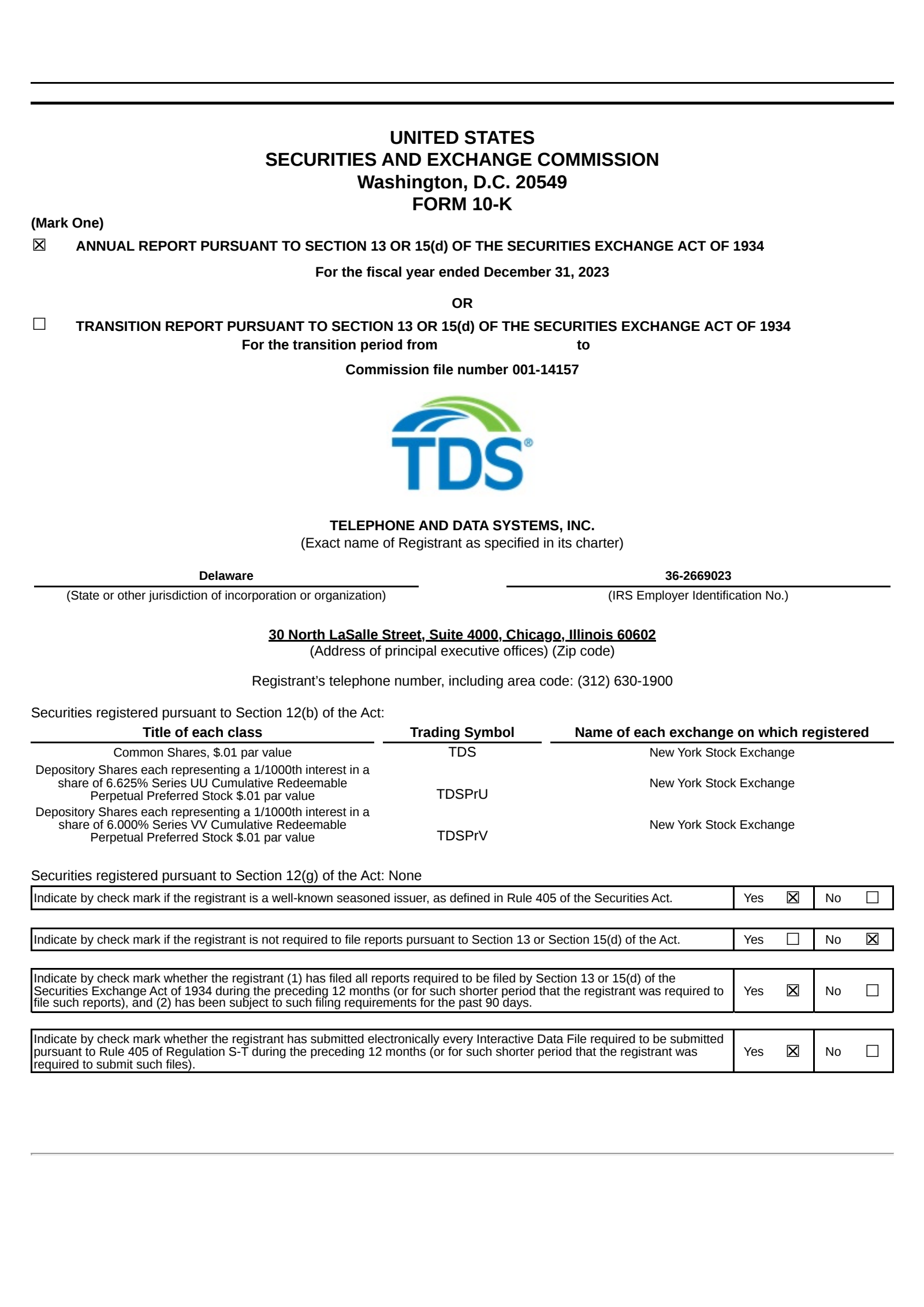 Telephone and Data Systems' Q4 2023 Annual report