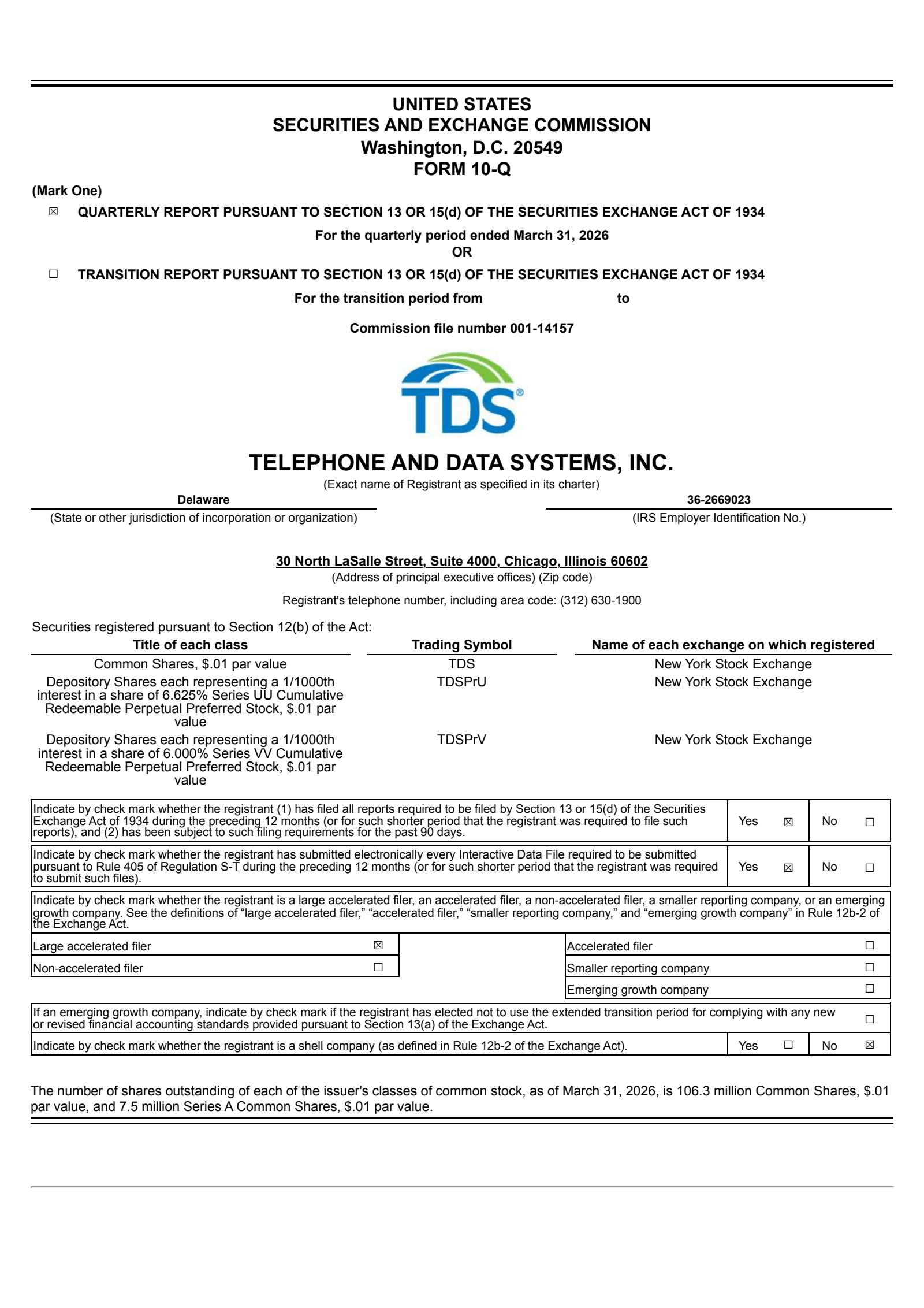 Telephone and Data Systems' Q1 2026 Quarterly report