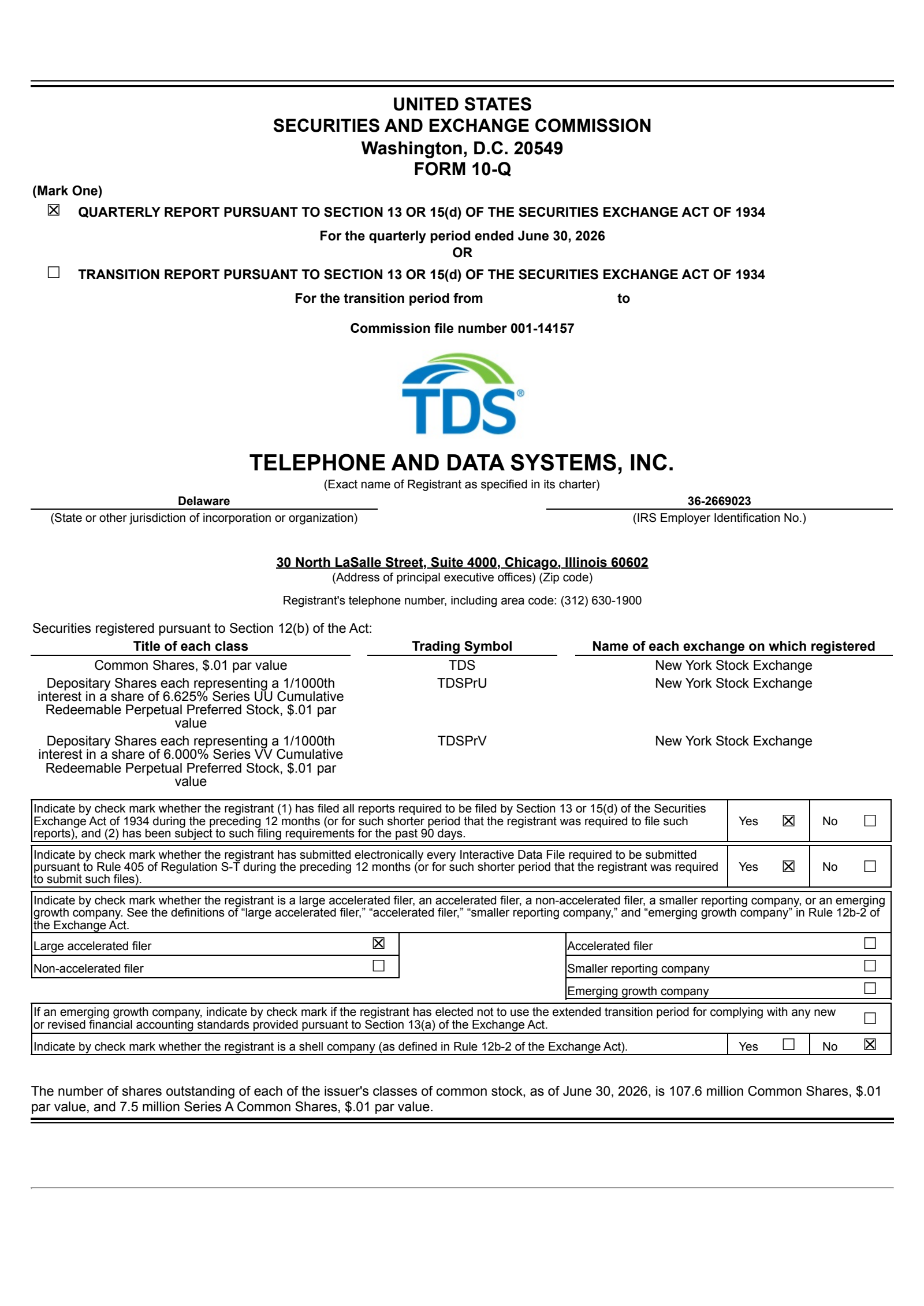 Telephone and Data Systems' Q2 2026 Quarterly report
