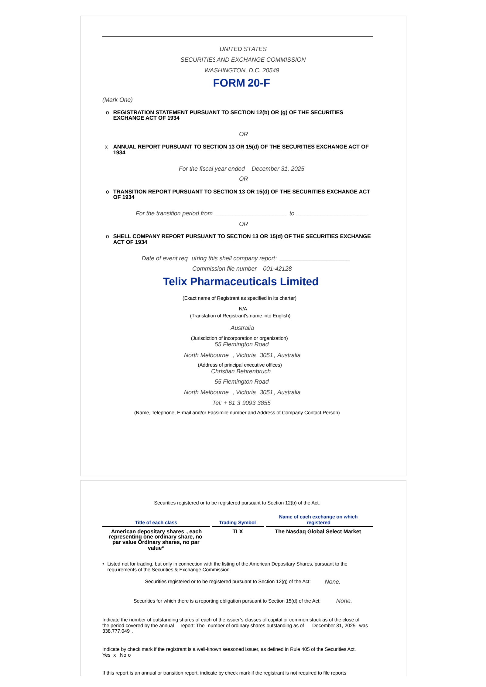Telix Pharmaceuticals' H2 2025 Annual report