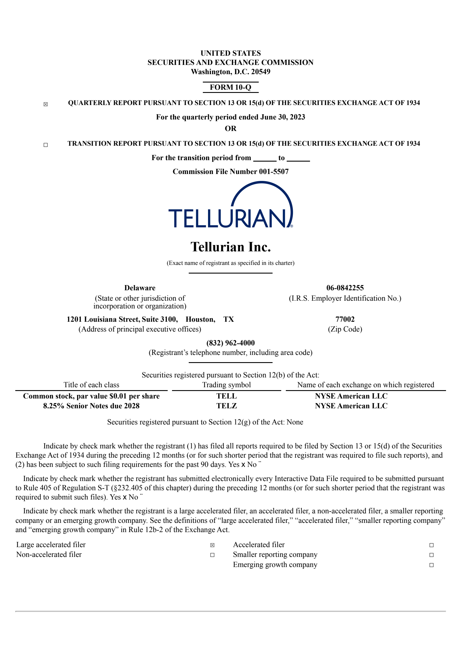 Tellurian's Q2 2023 Quarterly report