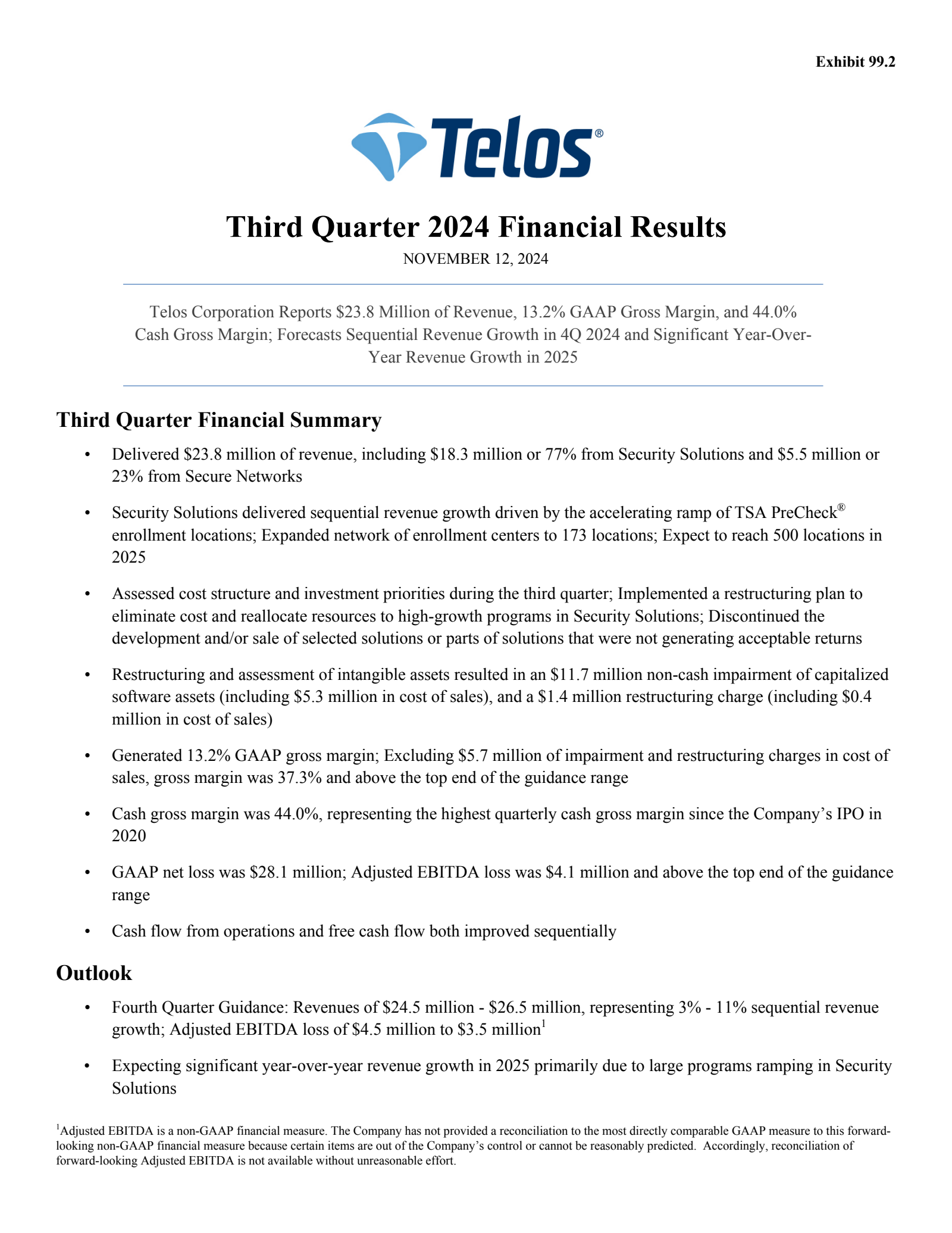 Telos' Q3 2024 Press Release