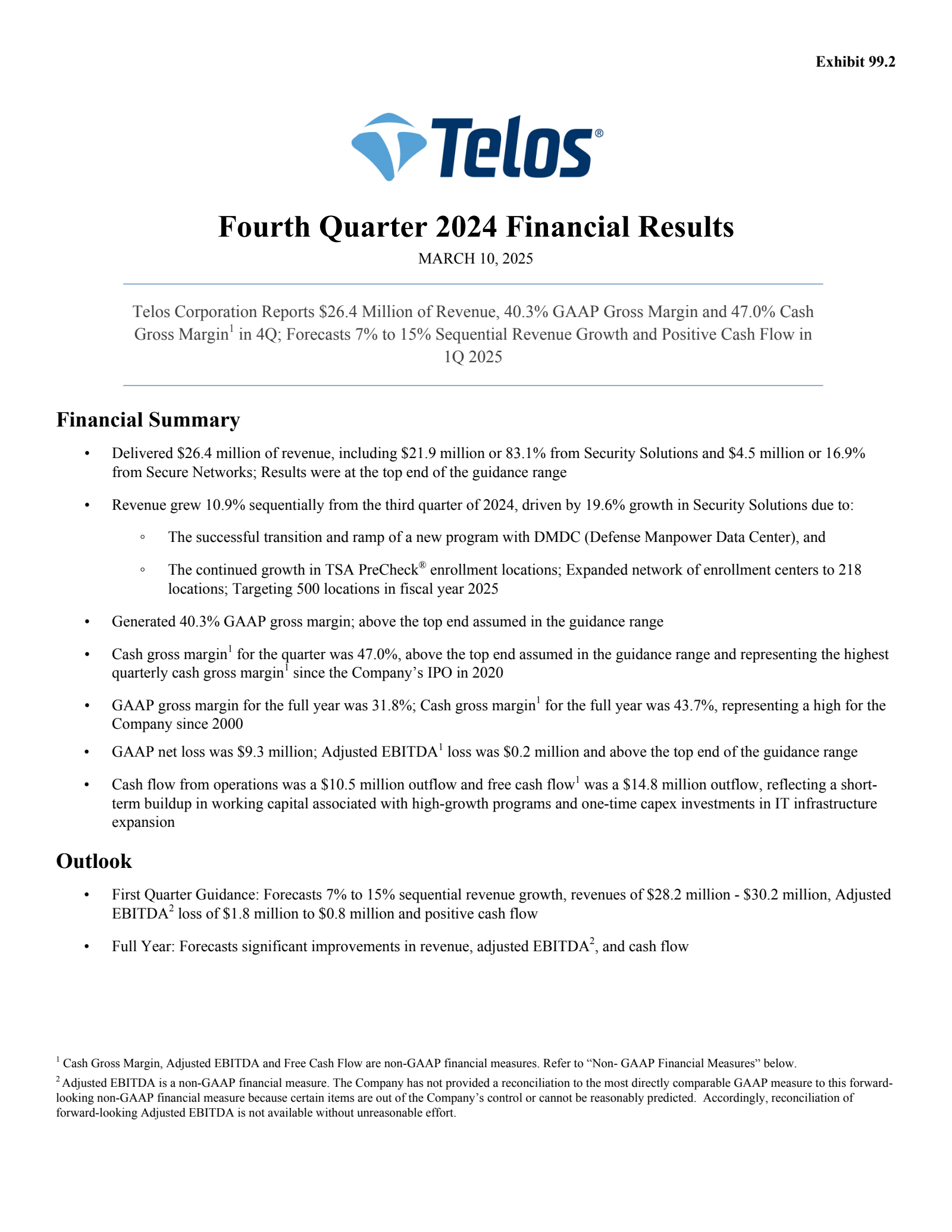Telos' Q4 2024 Earnings Release