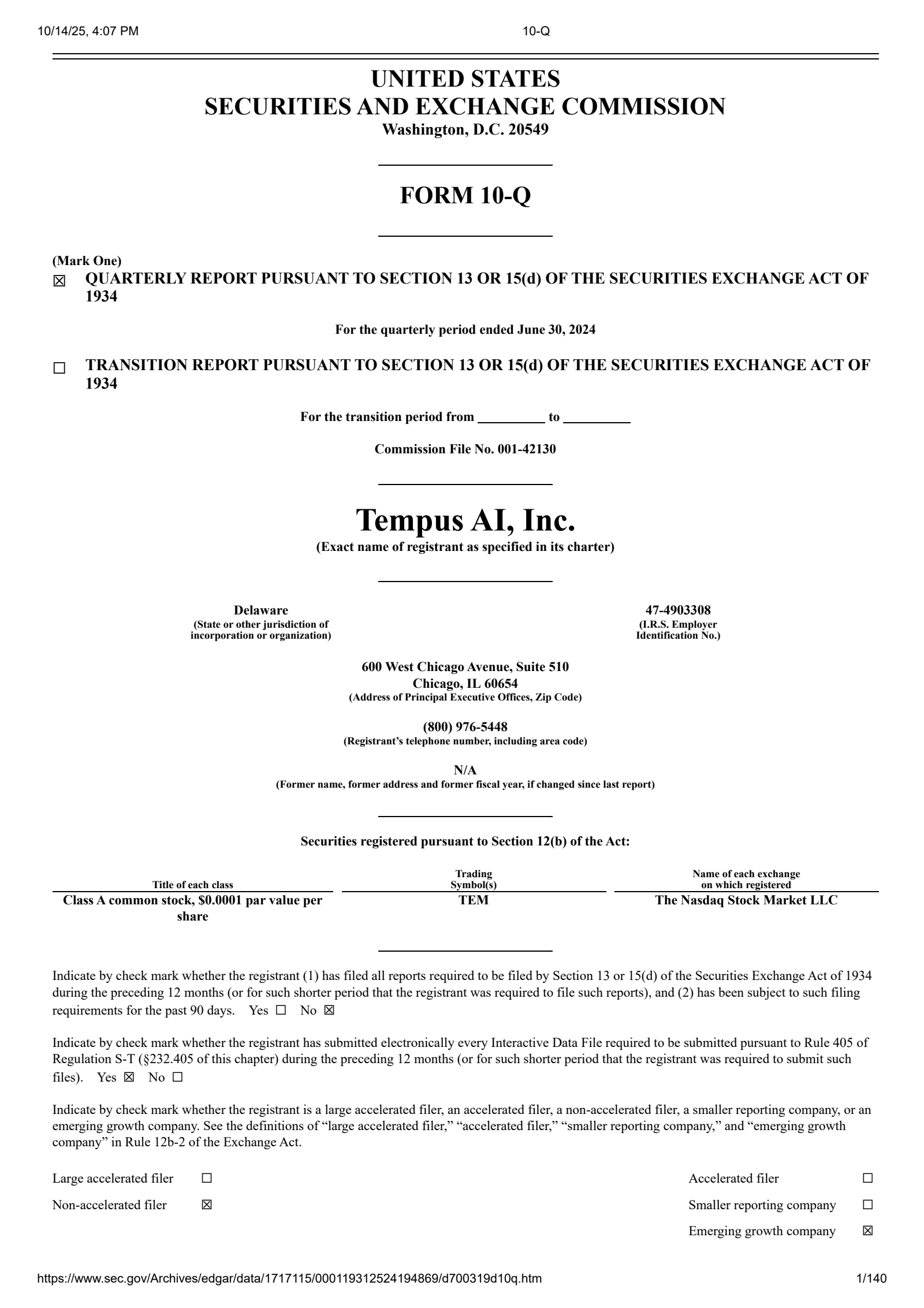 Tempus AI's Q2 2024 Quarterly Report