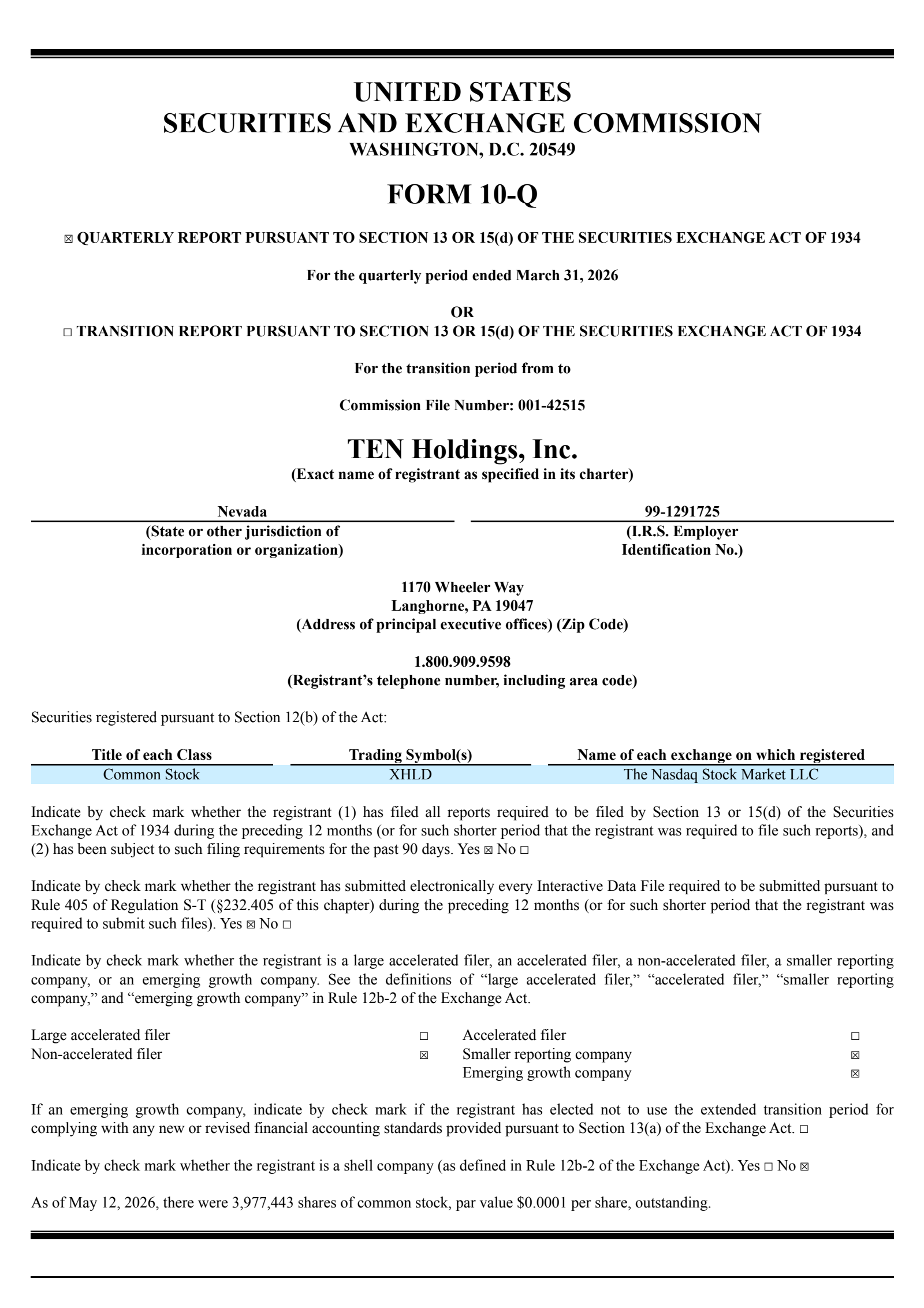 TEN's Q1 2026 Quarterly report