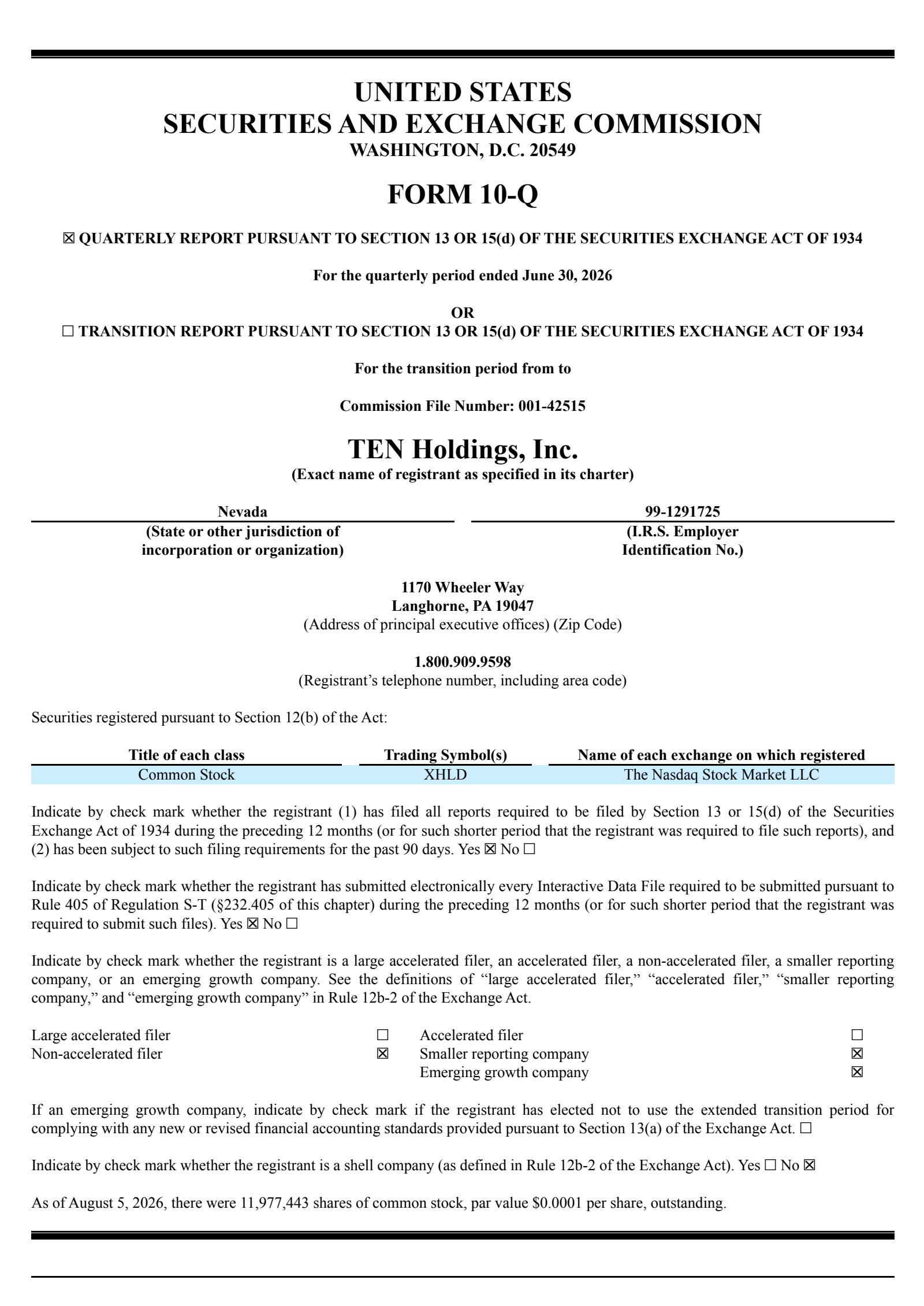 TEN's Q2 2026 Quarterly report
