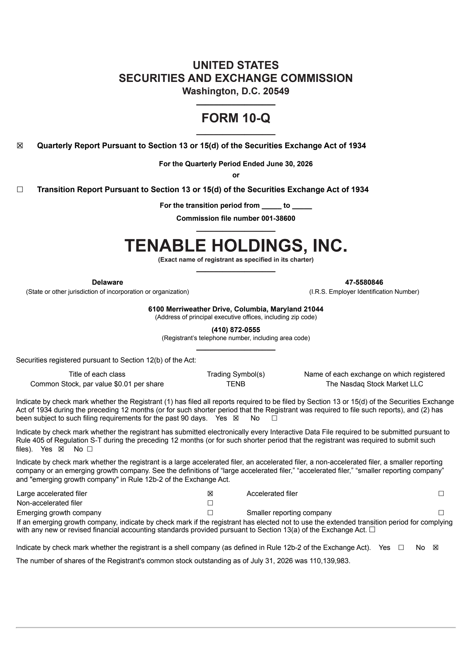 Tenable's Q2 2026 Quarterly report