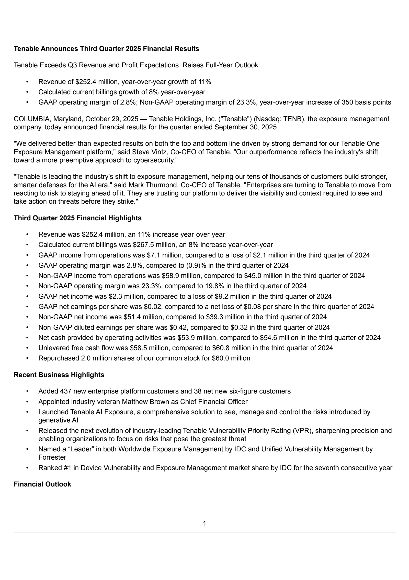 Tenable's Q3 2025 Earnings Release