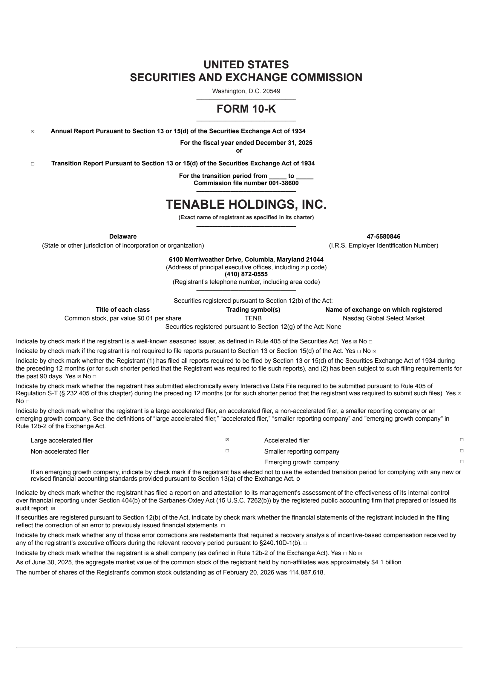 Tenable's Q4 2025 Annual report