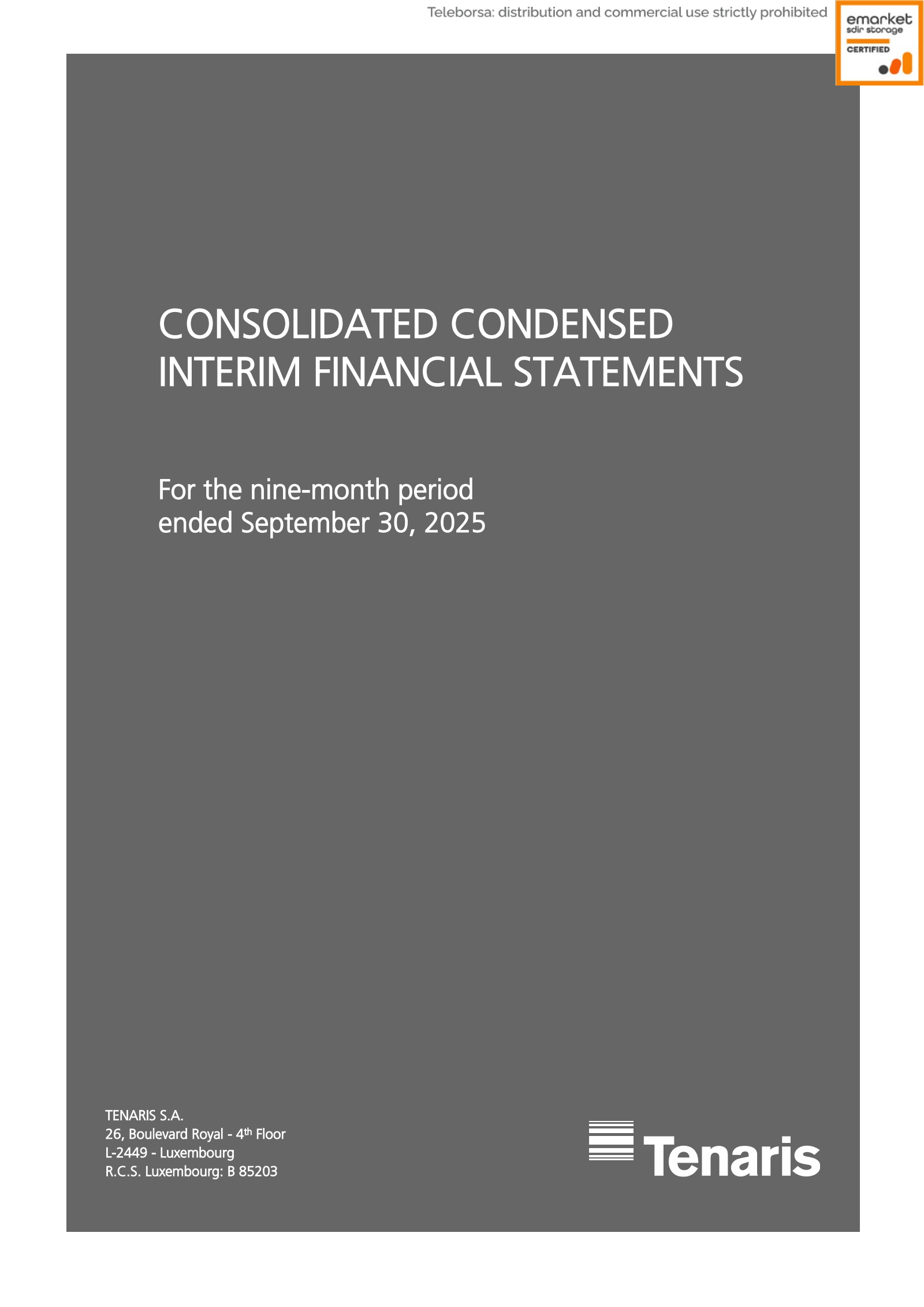 Tenaris' Q3 2025 Interim Report