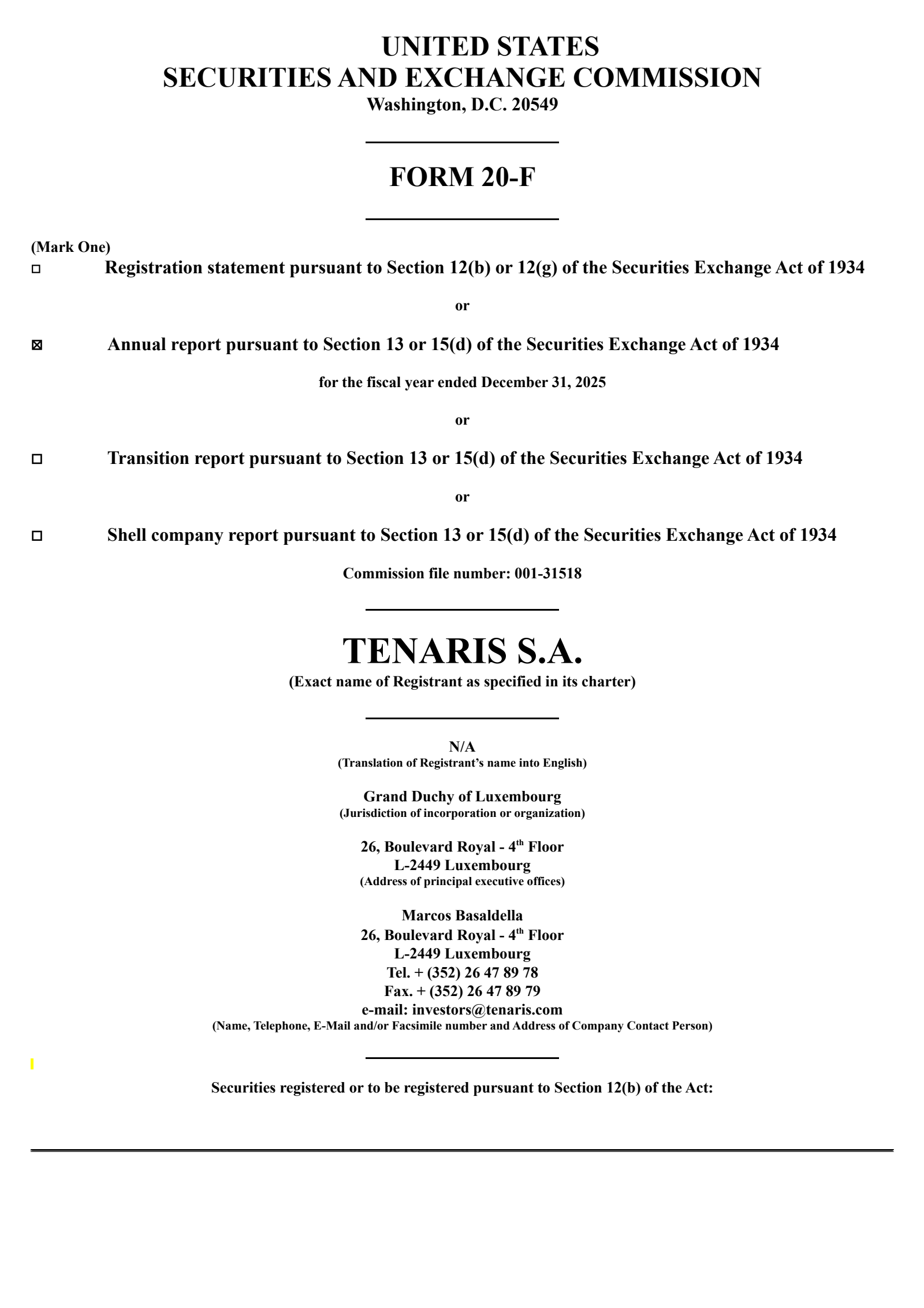Tenaris' Q4 2025 Annual report
