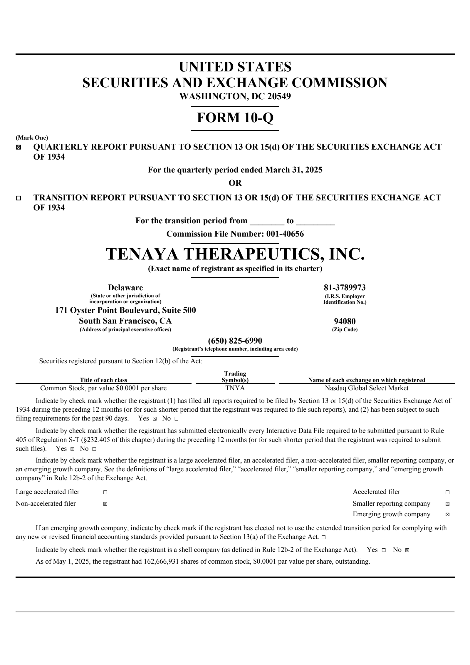 Tnya TNYA Q1 2025 Earnings Report on 5/7/2025