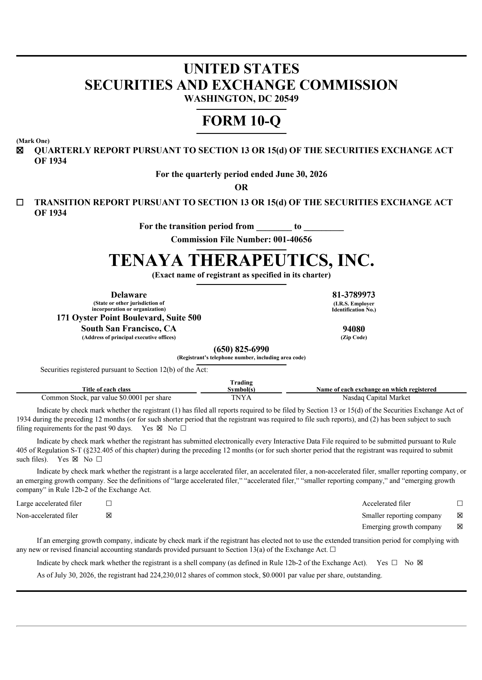 Tenaya Therapeutics' Q2 2026 Quarterly report
